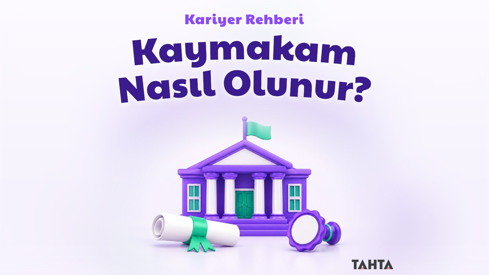 Kaymakamlık mesleğini simgeleyen hükümet konağı, diploma ve mühür üç boyutlu çizimi