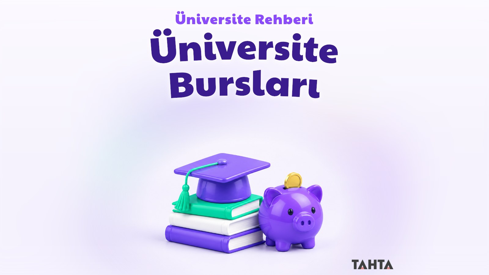 Kitapların üzerinde mezuniyet kepi ve kumbara ile üniversite bursları rehberi kapağı