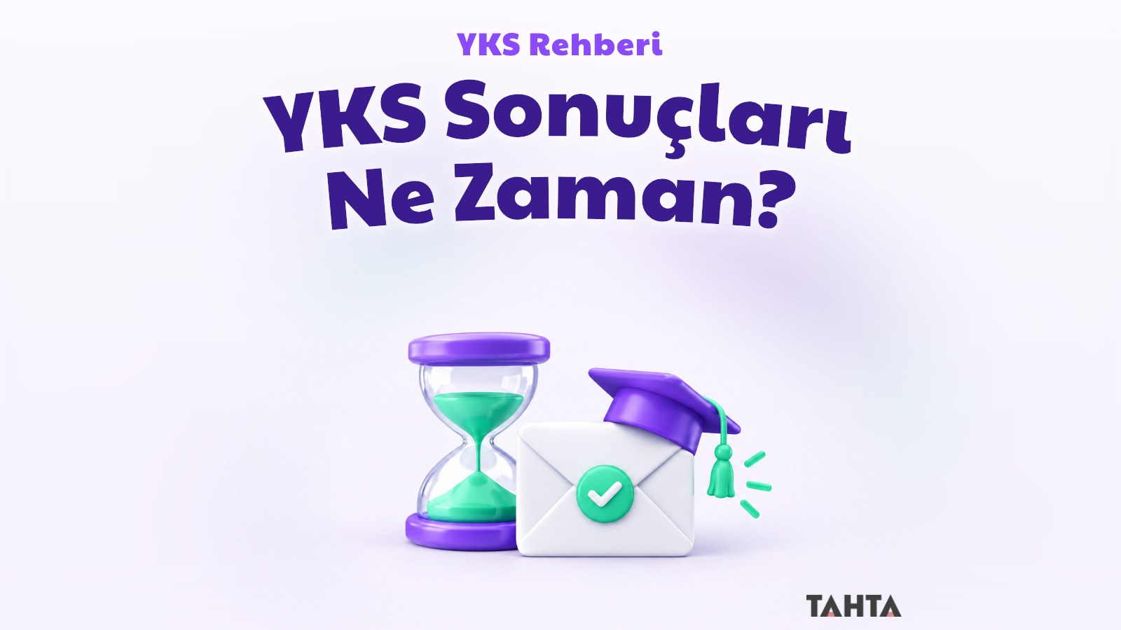 Kum saati, onay işaretli zarf ve kep ile YKS sonuç rehberi kapağı