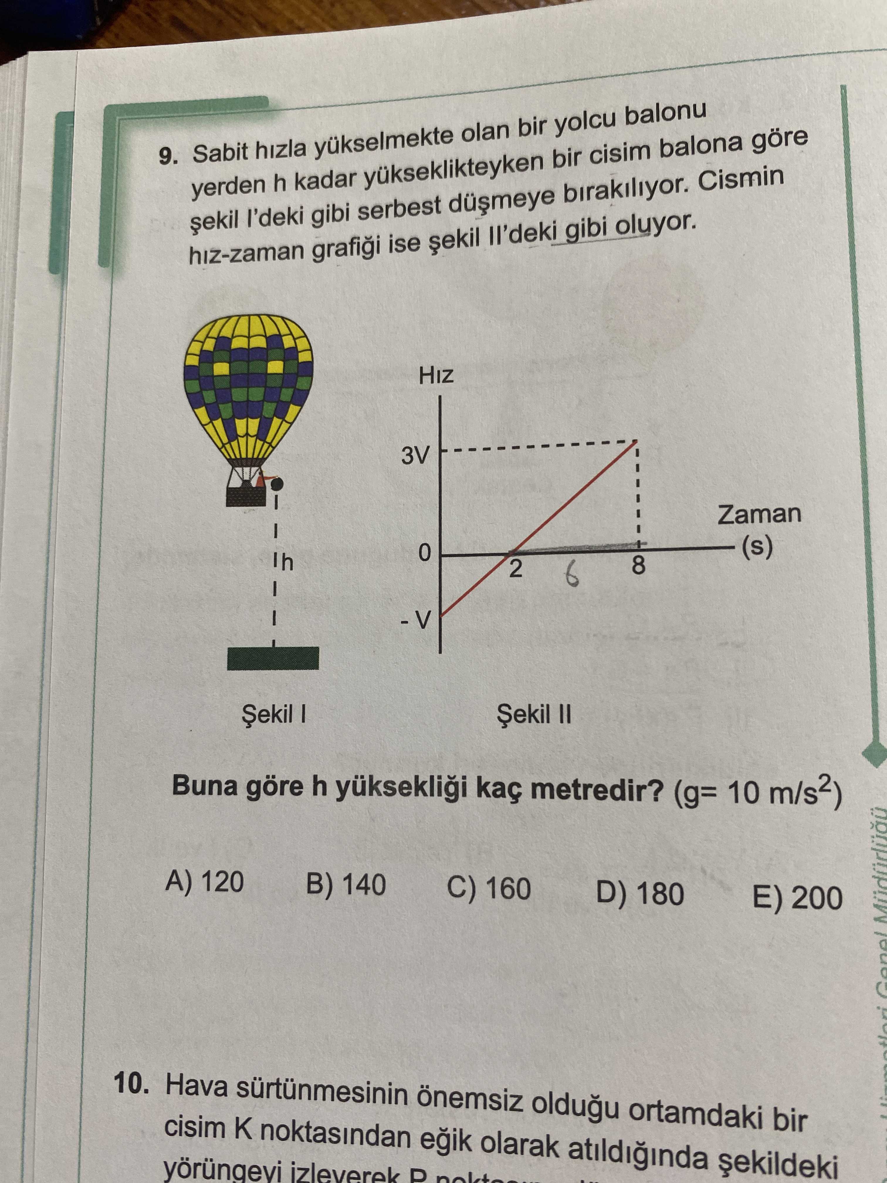 Sabit hızla yükselmekte olan bir yolcu balonu yerden h kadar yükseklikteyken bir cisim balona göre