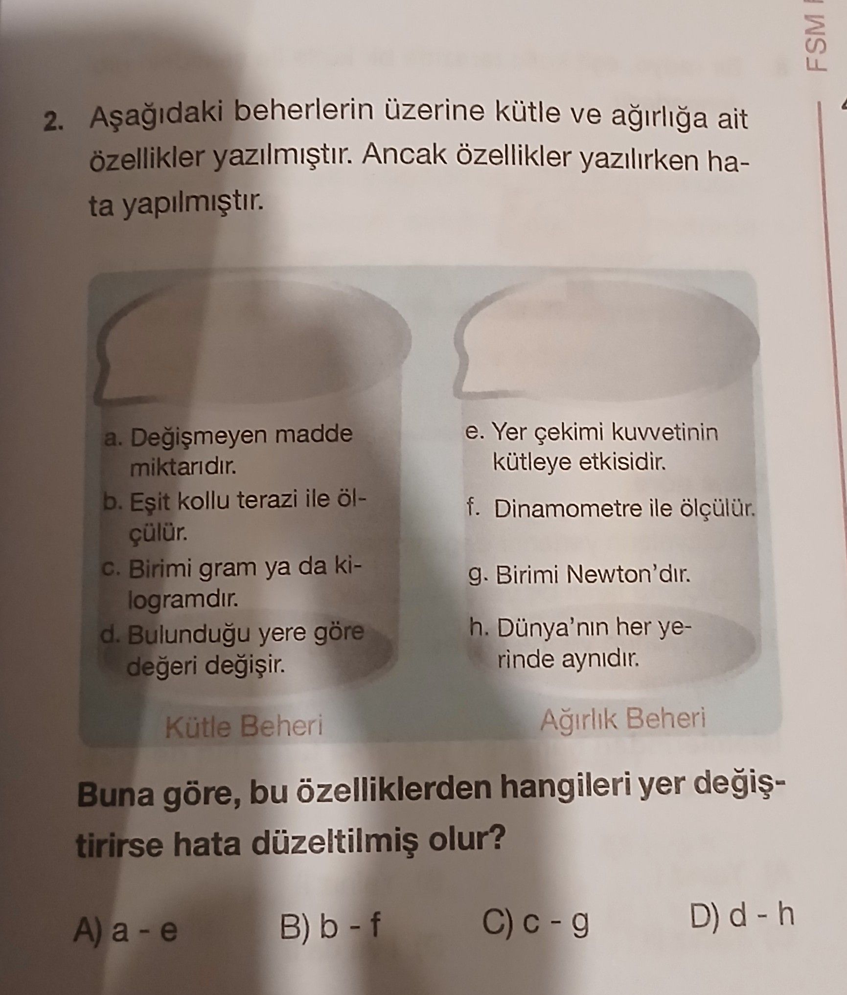 Aşağıdaki beherlerin üzerine kütle ve ağırlığa ait özellikler yazılmıştır. Ancak özellikler