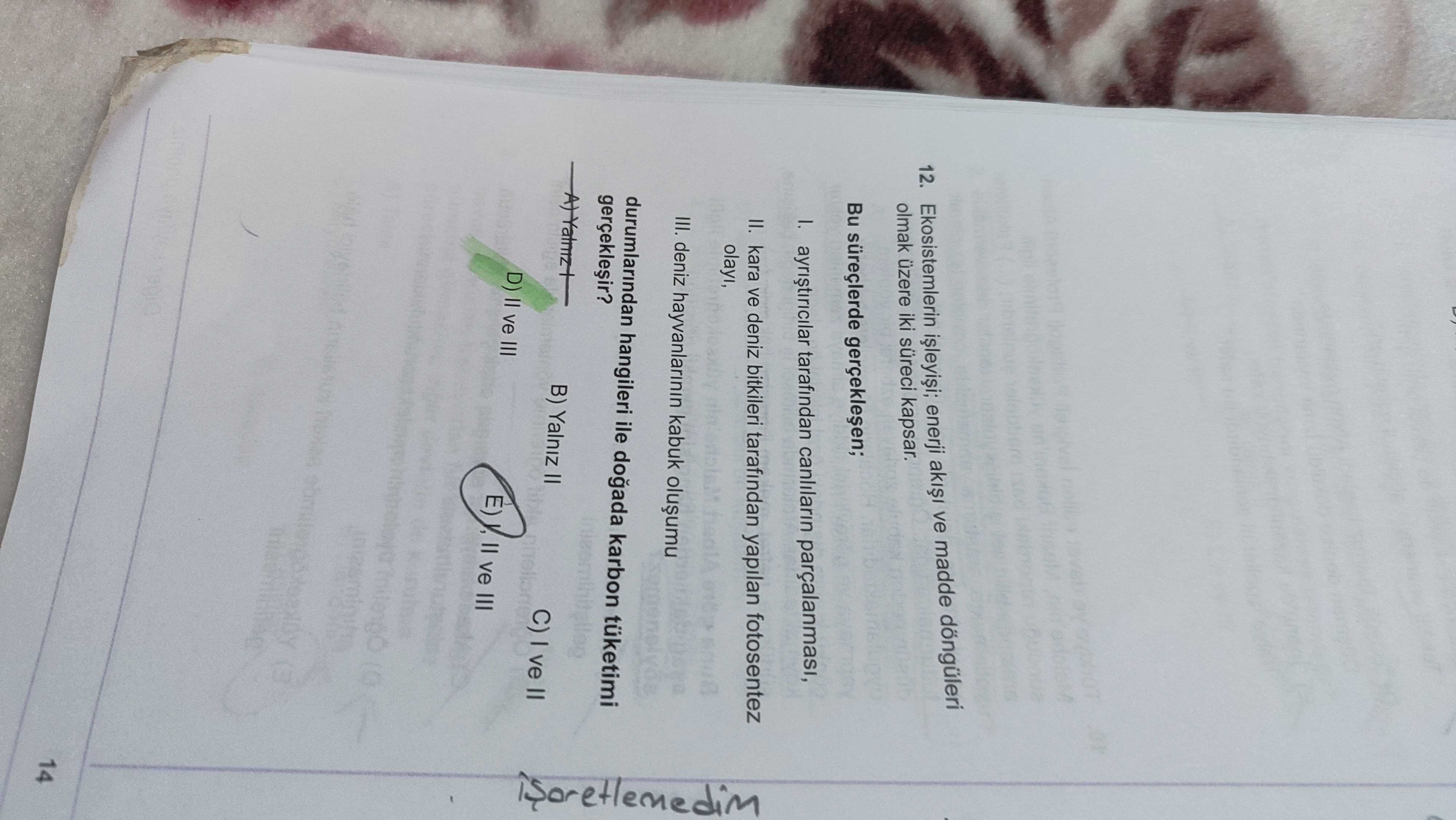 Ekosistemlerin işleyişi; enerji akışı ve madde döngüleri olmak üzere iki süreci kapsar. Bu