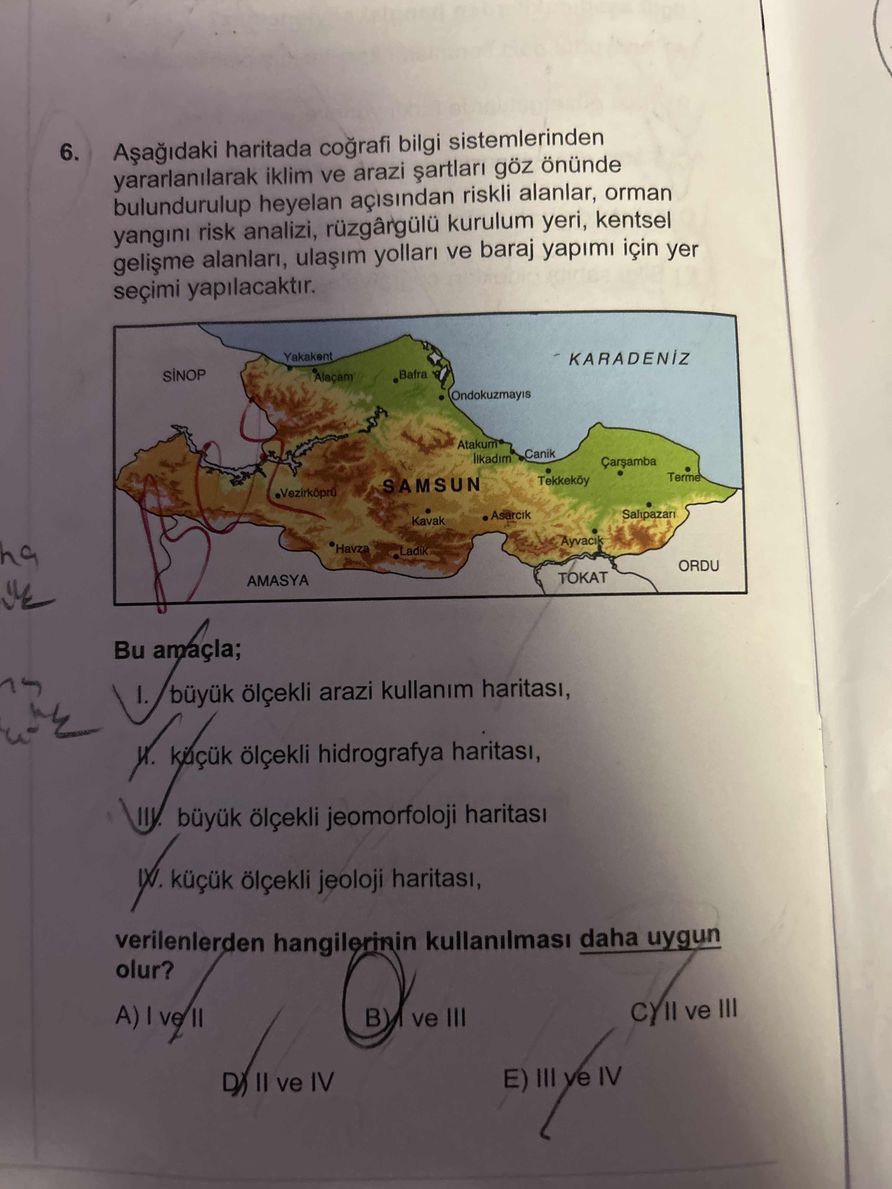 Aşağıdaki haritada coğrafi bilgi sistemlerinden yararlanılarak iklim ve arazi şartları göz önünde
