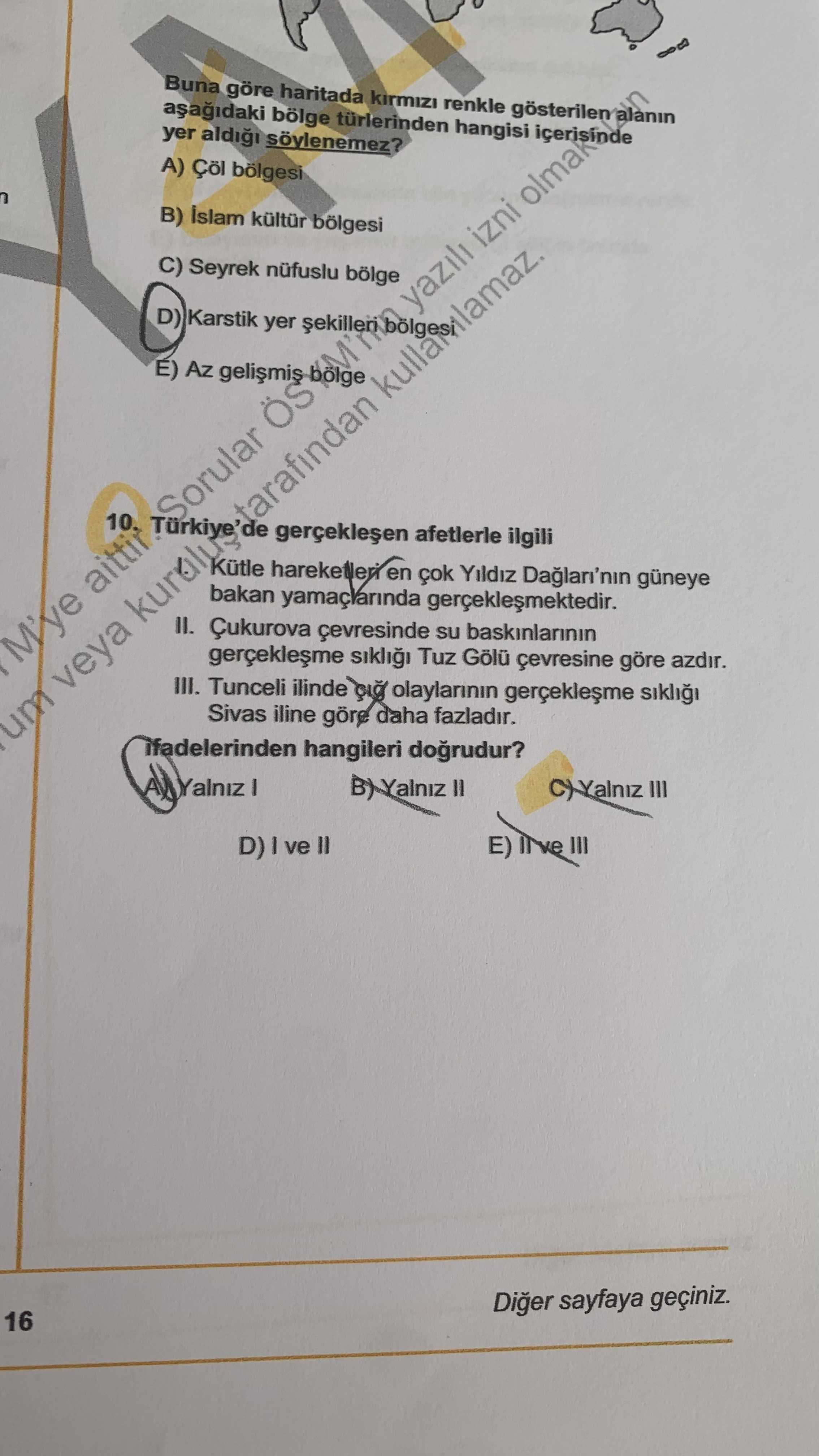 Türkiye'de gerçekleşen afetlerle ilgili I. Kütle hareketleri en çok Yıldız Dağları'nın güneye bakan