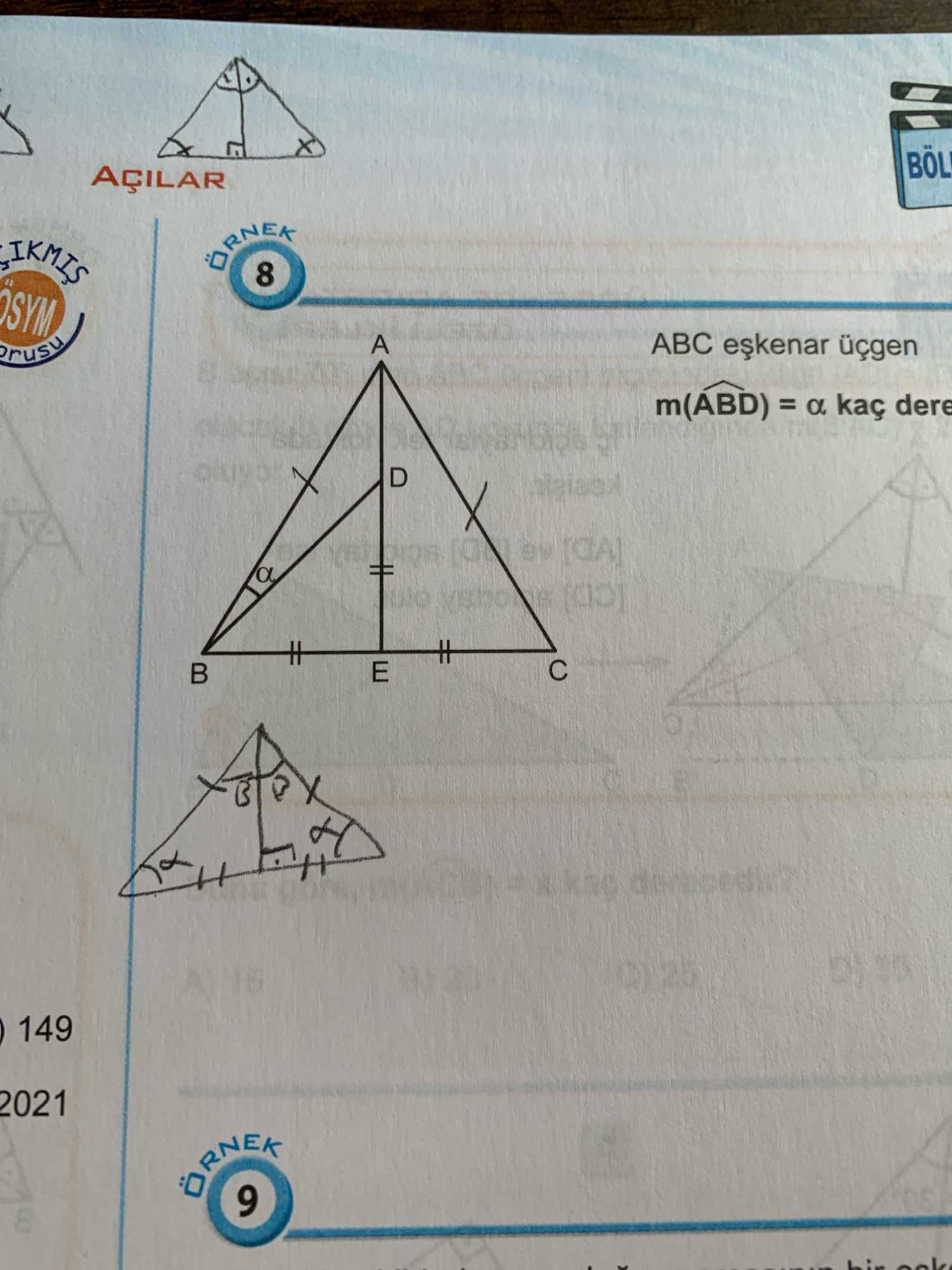 ABC eşkenar üçgen m(ABD) = α kaç dere...