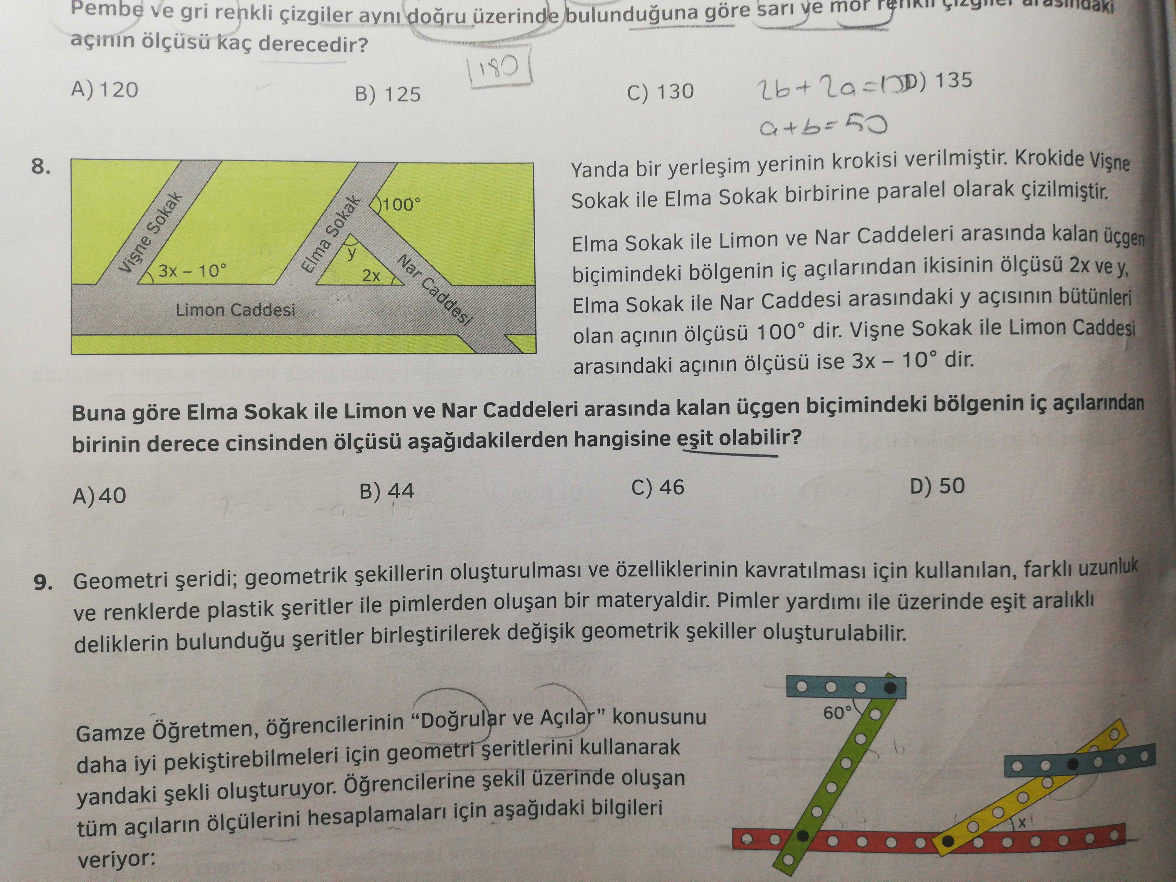 Yanda bir yerleşim yerinin krokisi verilmiştir. Krokide Vişne Sokak ile Elma Sokak birbirine paralel