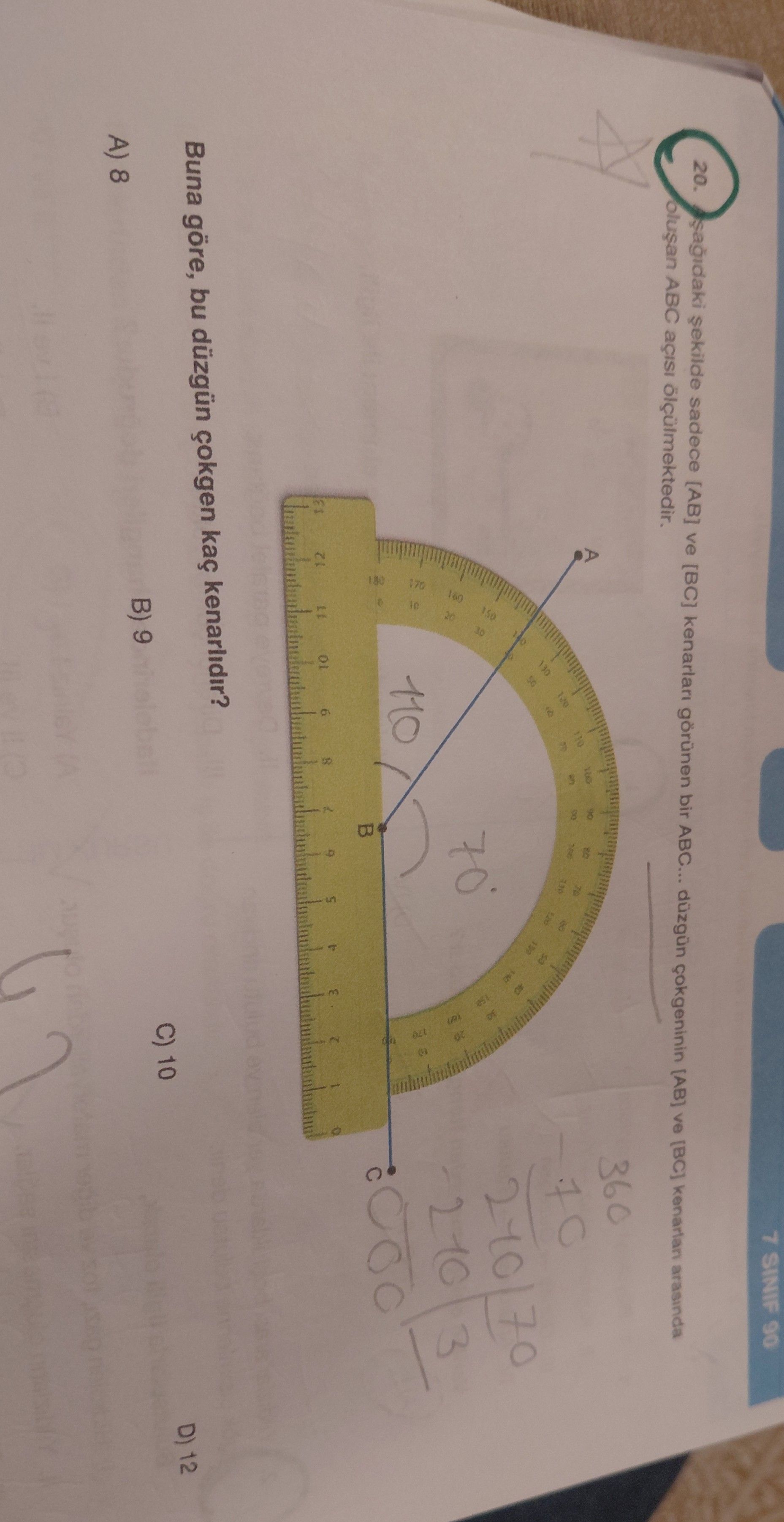 Sağdaki şekilde sadece [AB] ve [BC] kenarları görünen bir ABC... düzgün çokgeninin [AB] ve [BC]