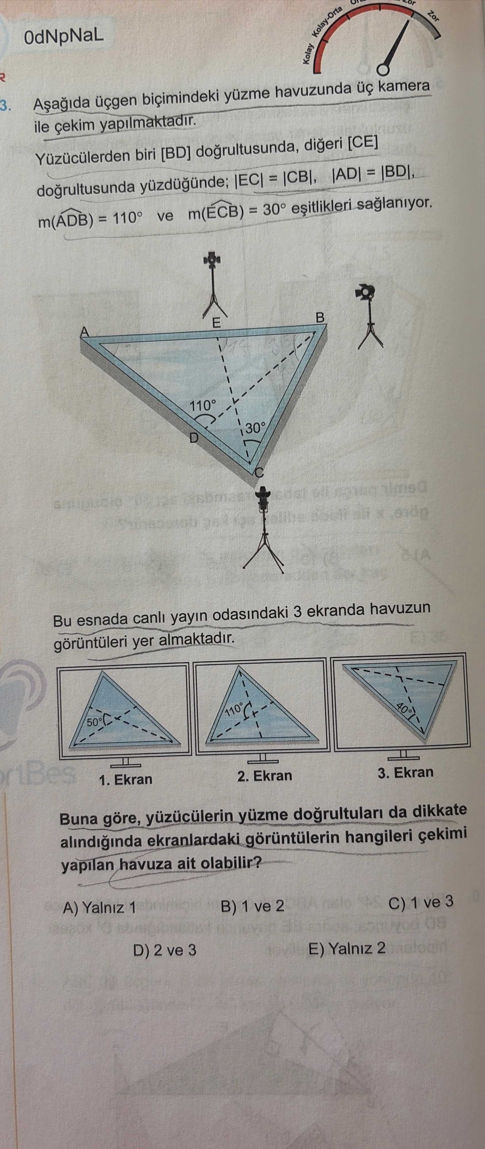 ve [CE] doğrultuları çizilmiş. Altında 3 ayrı ekran görseli yer alıyor: 1. Ekran'da 50°, 2. Ekran'da