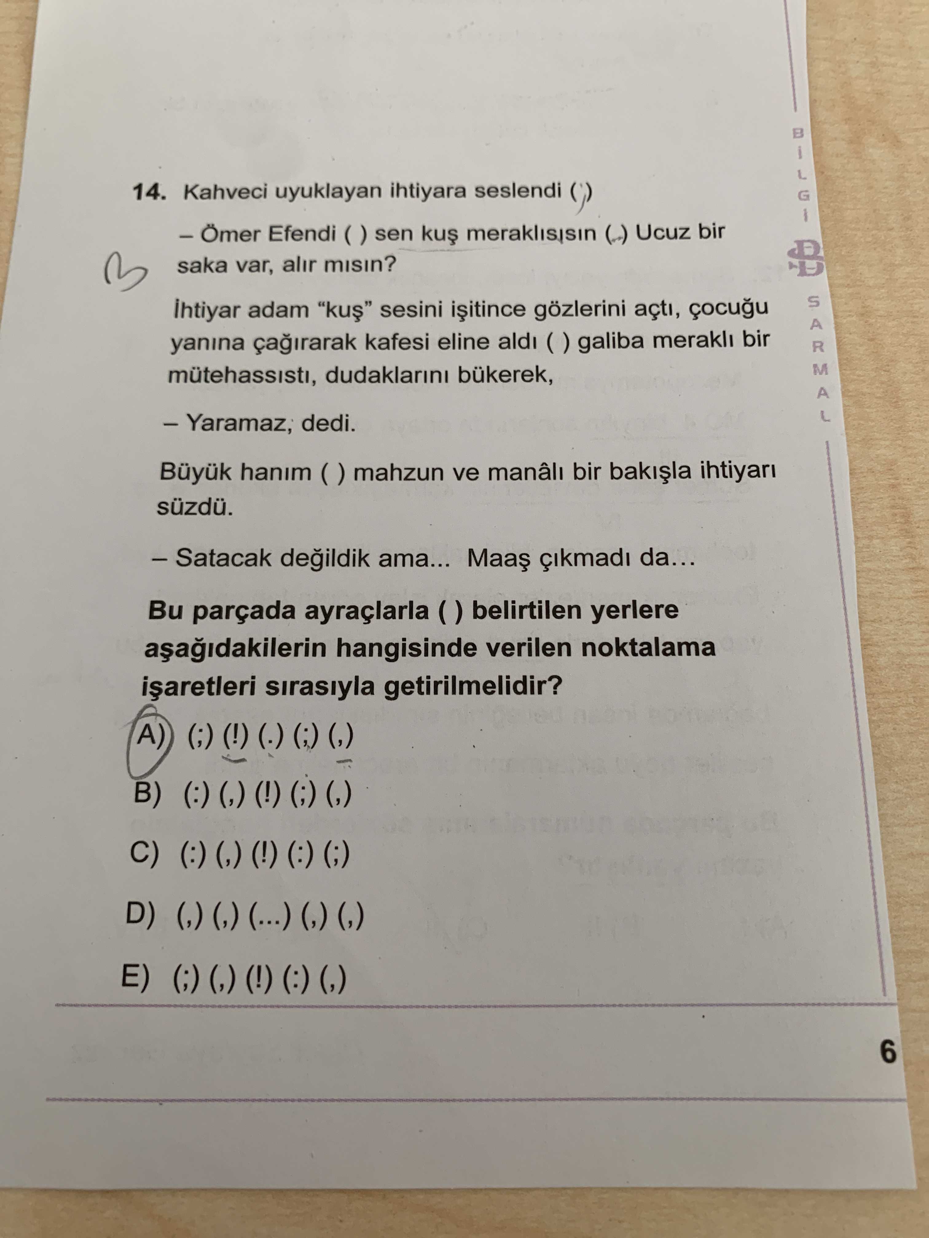 Kahveci uyuklayan ihtiyara seslendi ( ) – Ömer Efendi ( ) sen kuş meraklısısın ( ) Ucuz bir saka