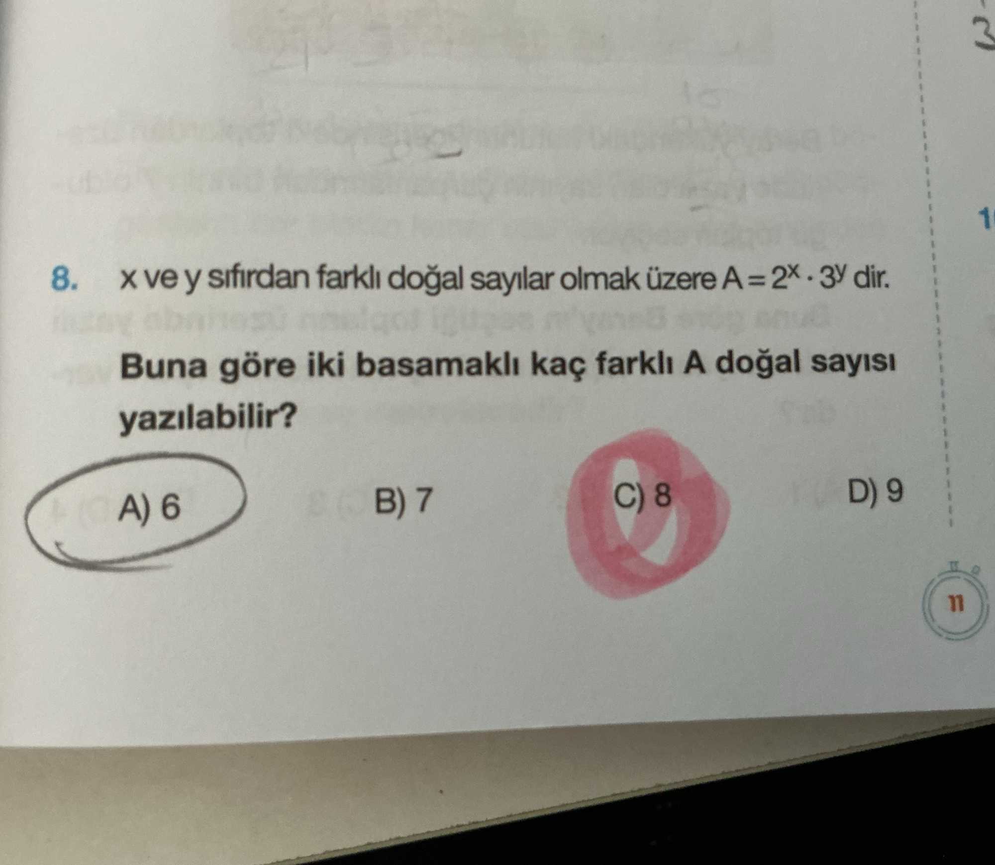 x ve y sıfırdan farklı doğal sayılar olmak üzere A = 2x · 3y dir. Buna göre iki basamaklı kaç farklı
