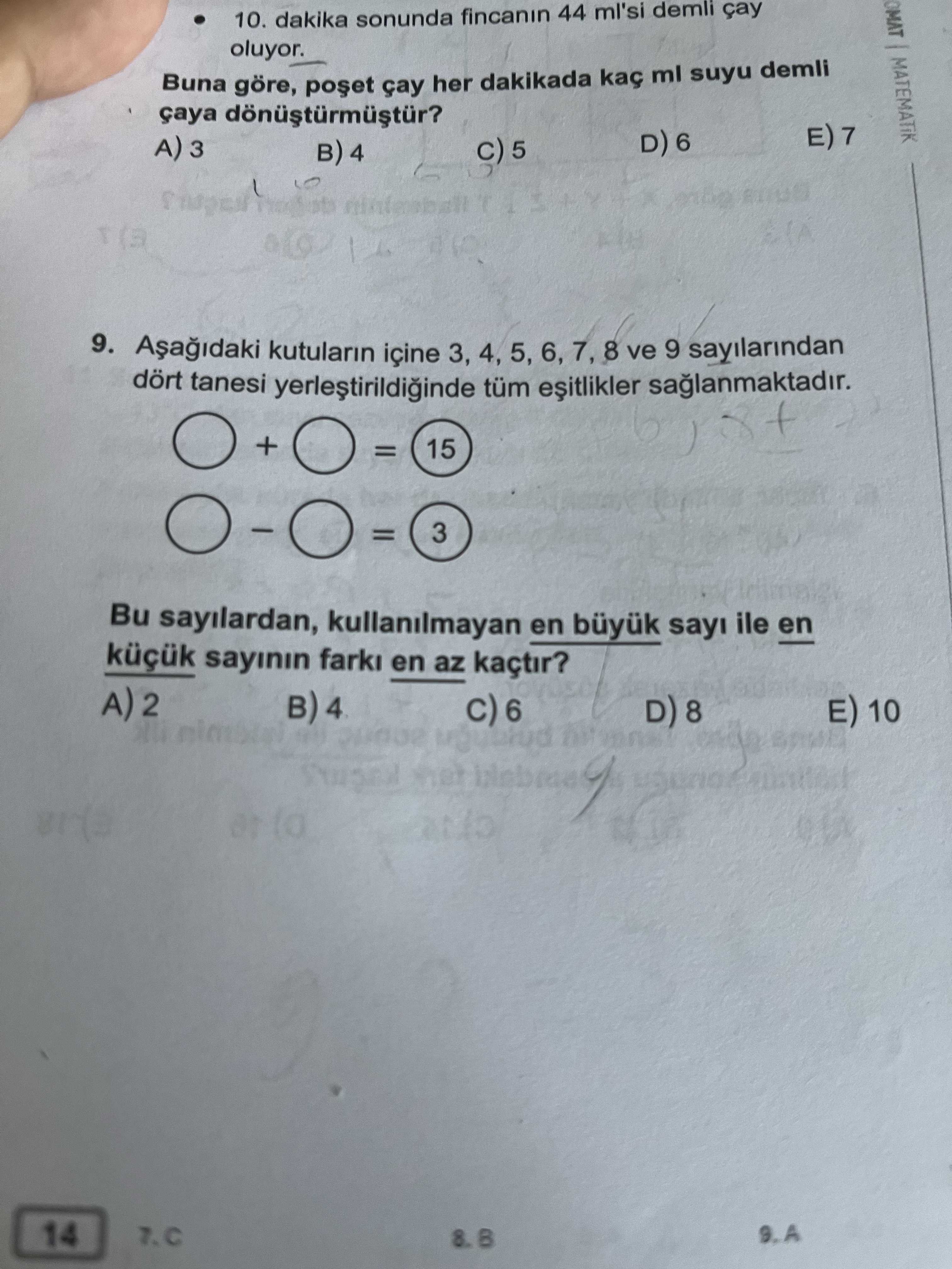Aşağıdaki kutuların içine 3, 4, 5, 6, 7, 8 ve 9 sayılarından dört tanesi yerleştirildiğinde tüm