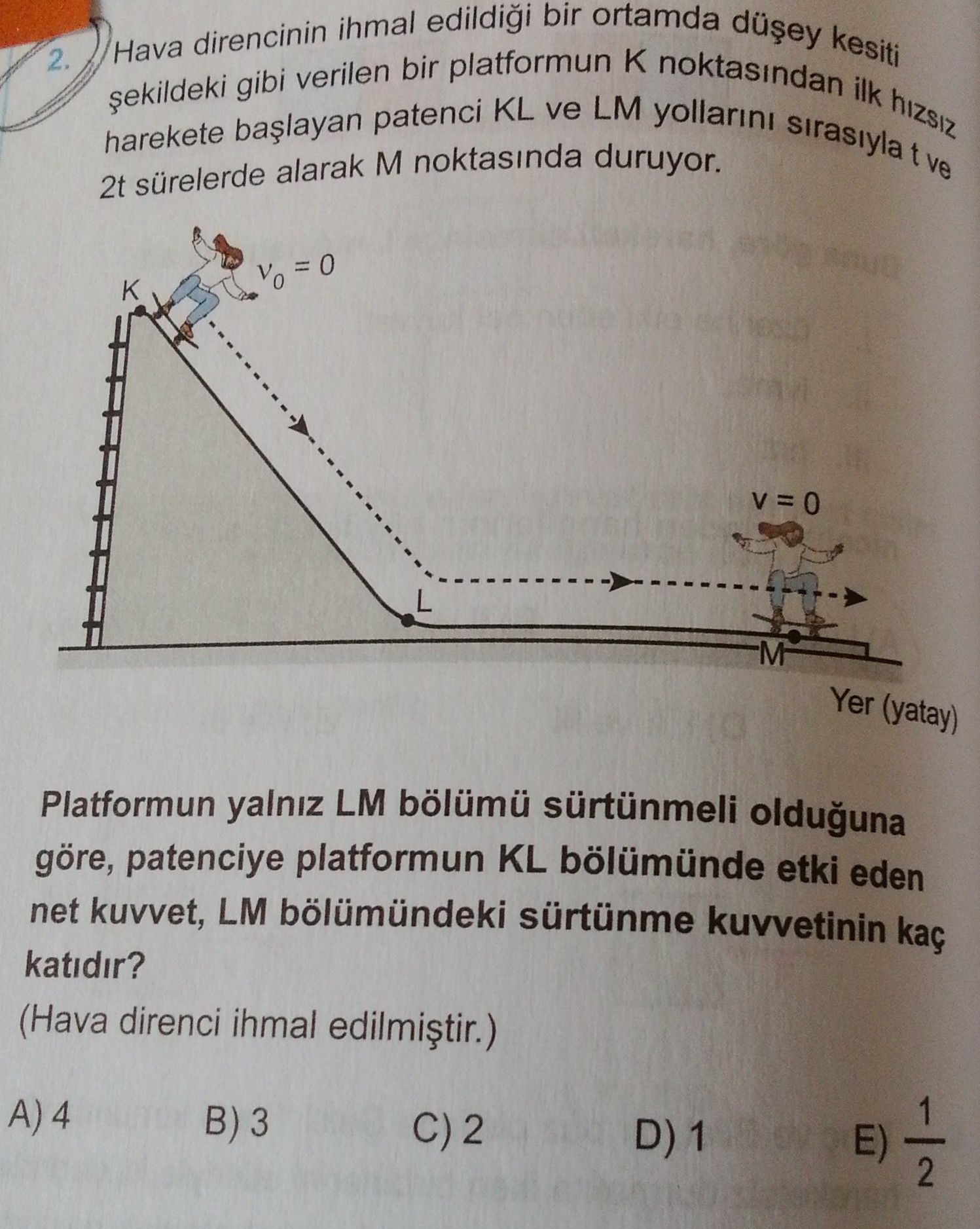 Hava direncinin ihmal edildiği bir ortamda düşey kesiti şekildeki gibi verilen bir platformun K