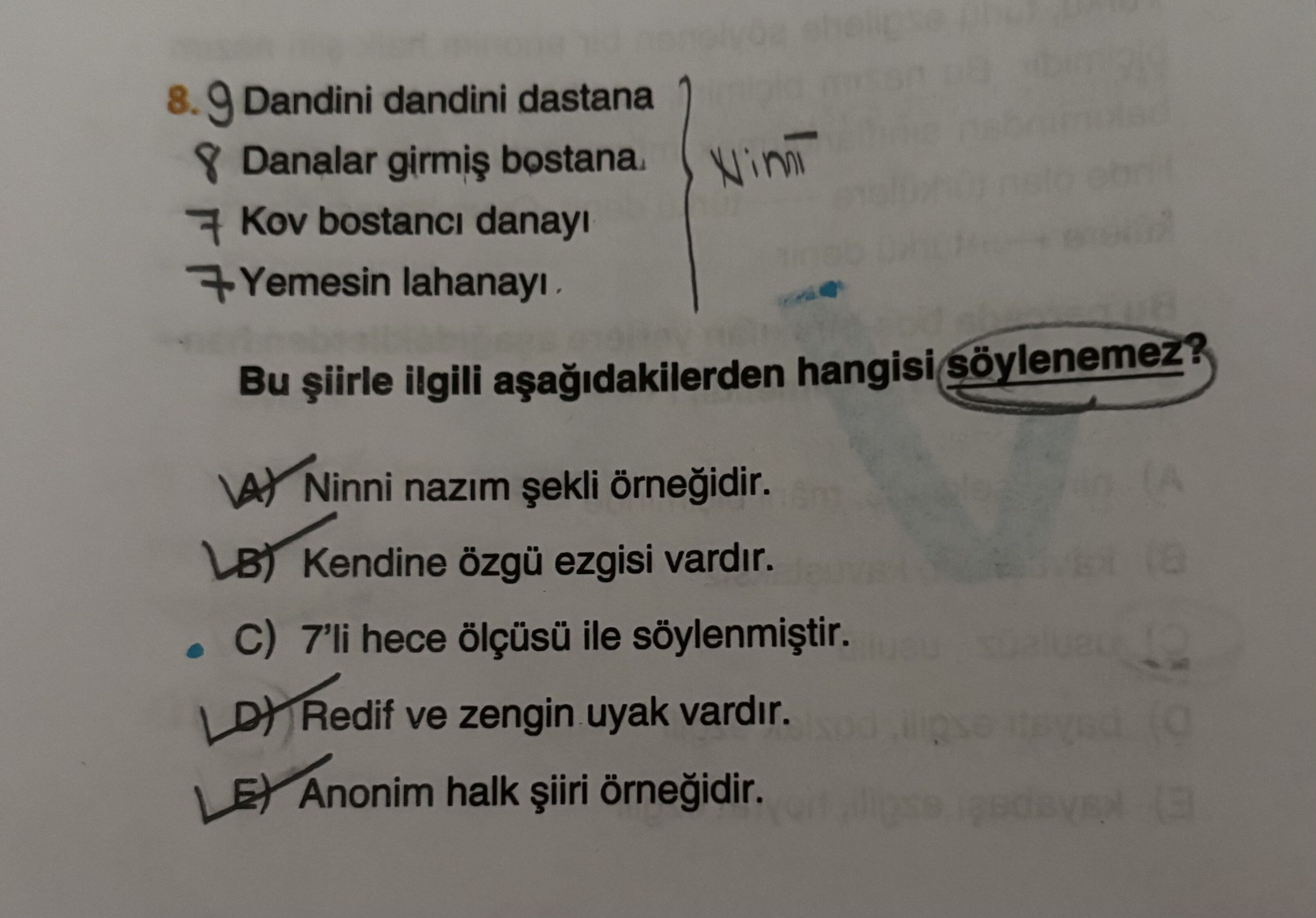 Dandini dandini dastana Danalar girmiş bostana. Kov bostancı danayı Yemesin lahanayı. Bu şiirle
