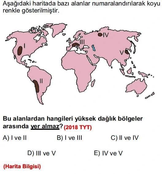 Aşağıdaki haritada bazı alanlar numaralandırılarak koyu renkle gösterilmiştir. Bu alanlardan