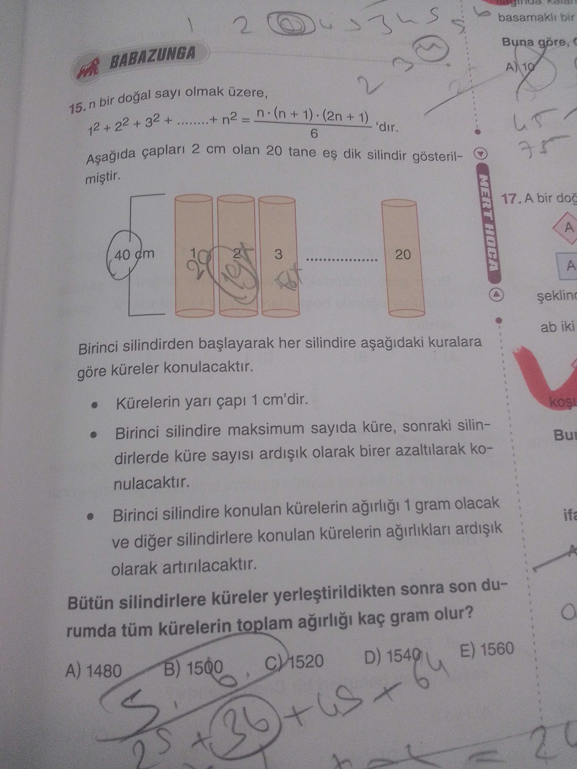 n bir doğal sayı olmak üzere, 1² + 2² + 3² + ........+ n² = n·(n + 1)·(2n + 1) / 6 'dır. Aşağıda