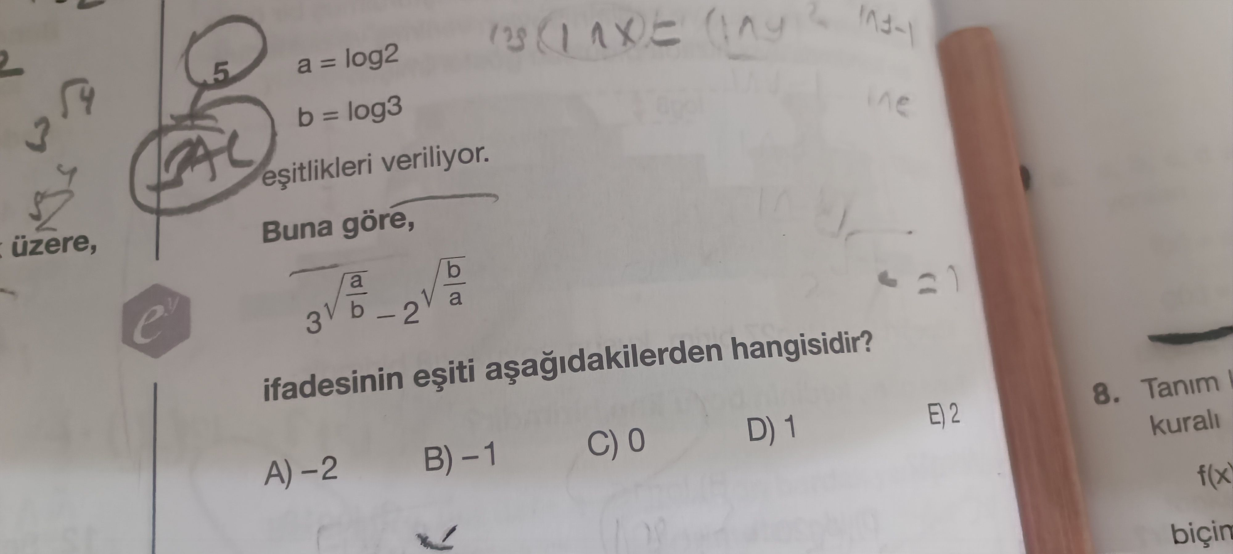 a = log2 b = log3 eşitlikleri veriliyor. Buna göre, 3^√(a/b) − 2^√(b/a) ifadesinin eşiti