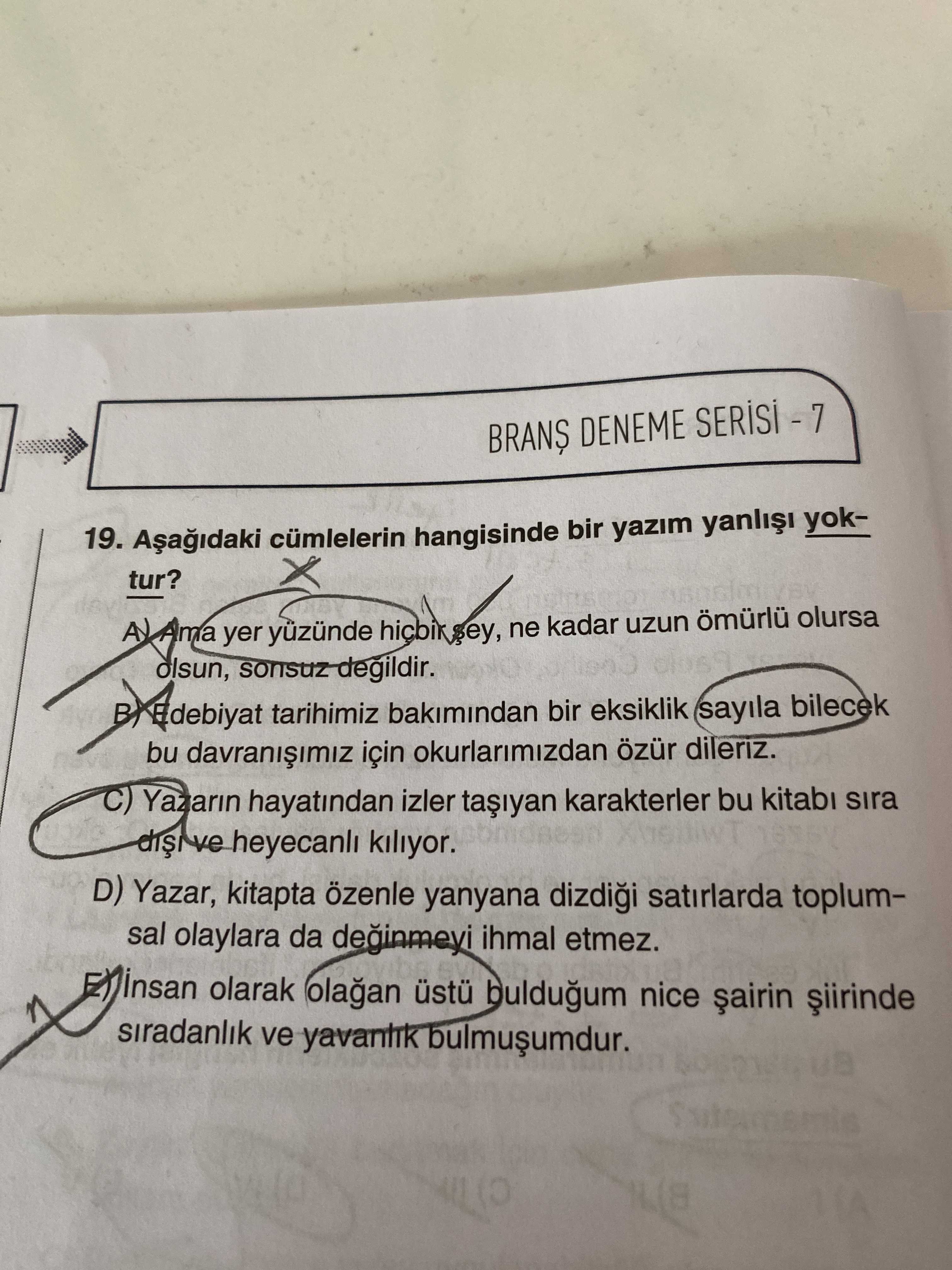 Aşağıdaki cümlelerin hangisinde bir yazım yanlışı yoktur?