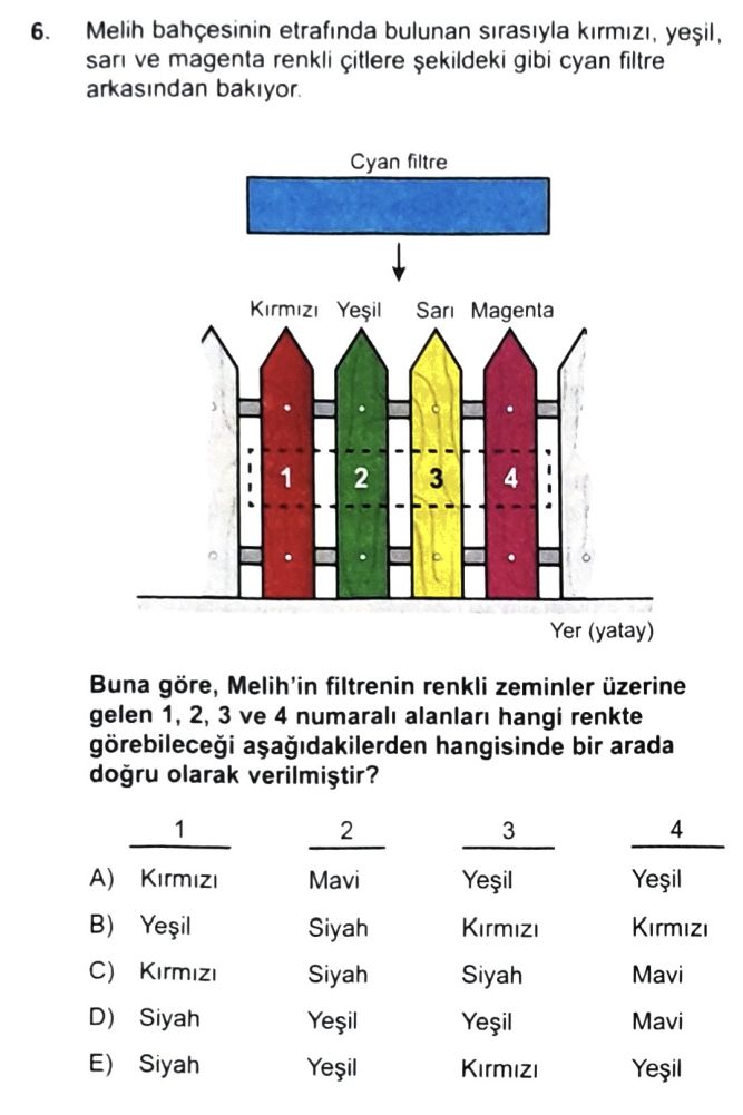 Melih bahçesinin etrafında bulunan sırasıyla kırmızı, yeşil, sarı ve magenta renkli çitlere