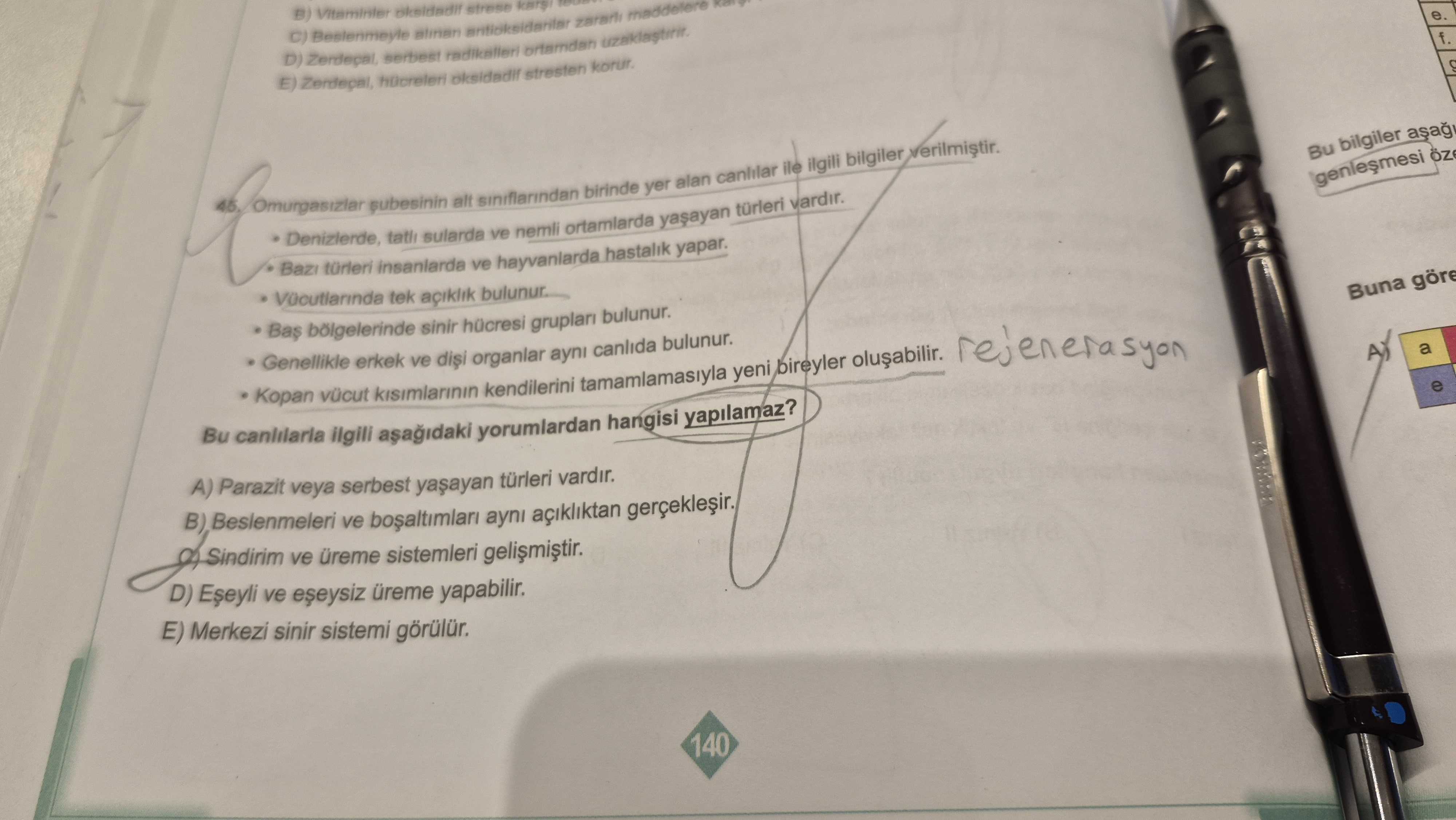 Omurgasızlar şubesinin alt sınıflarından birinde yer alan canlılar ile ilgili bilgiler verilmiştir
