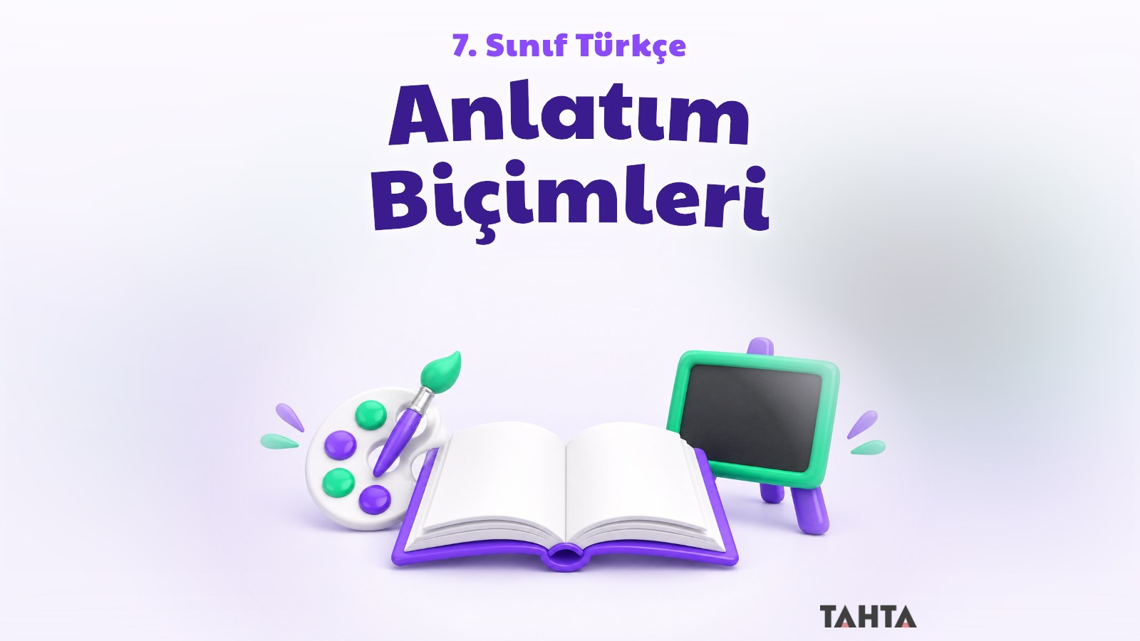 Açık bir hikâye kitabı, ressam paleti ve küçük yazı tahtasından oluşan anlatım biçimleri kapak görseli