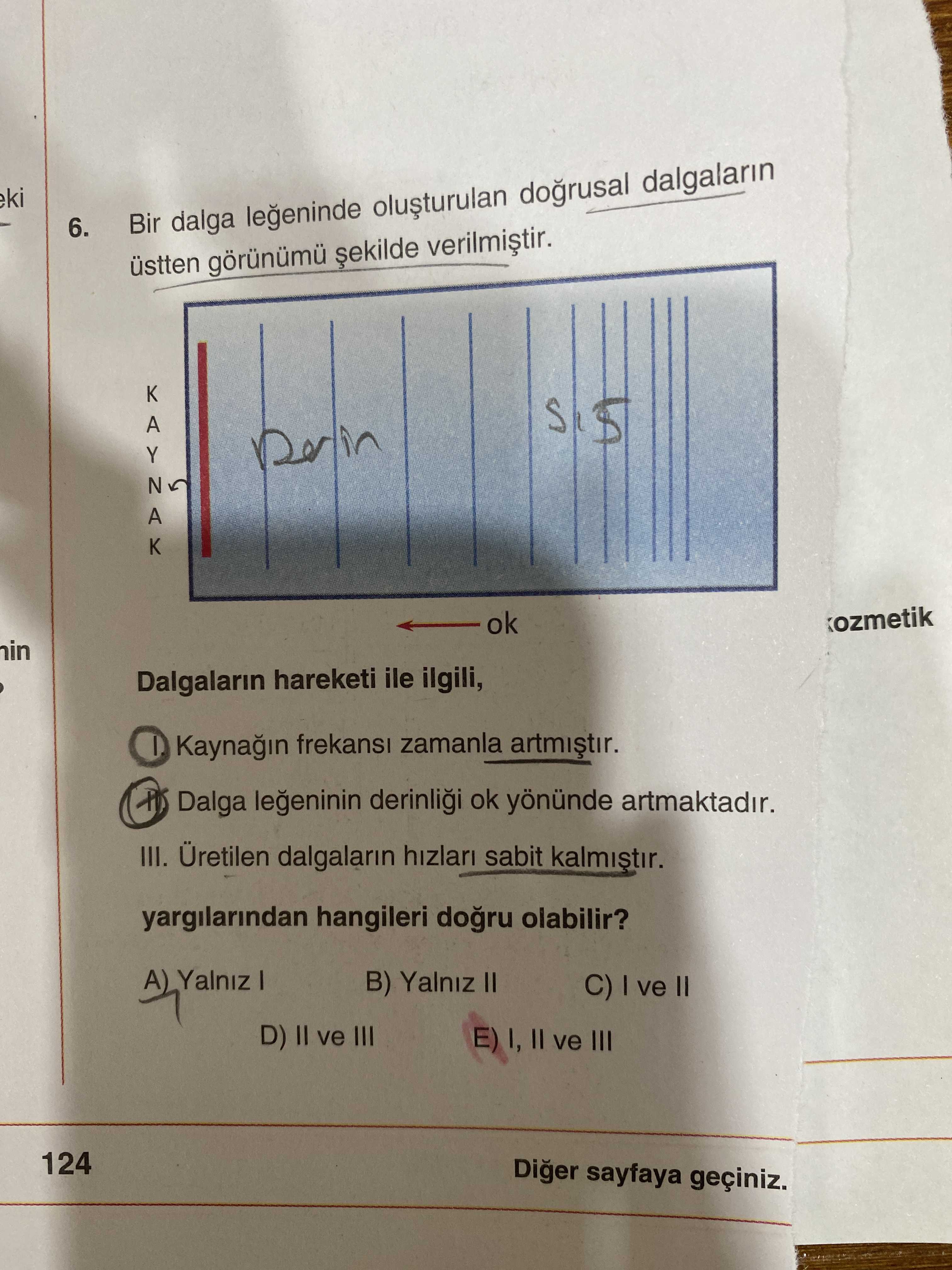 Bir dalga leğeninde oluşturulan doğrusal dalgaların üstten görünümü şekilde verilmiştir. Dalgaların