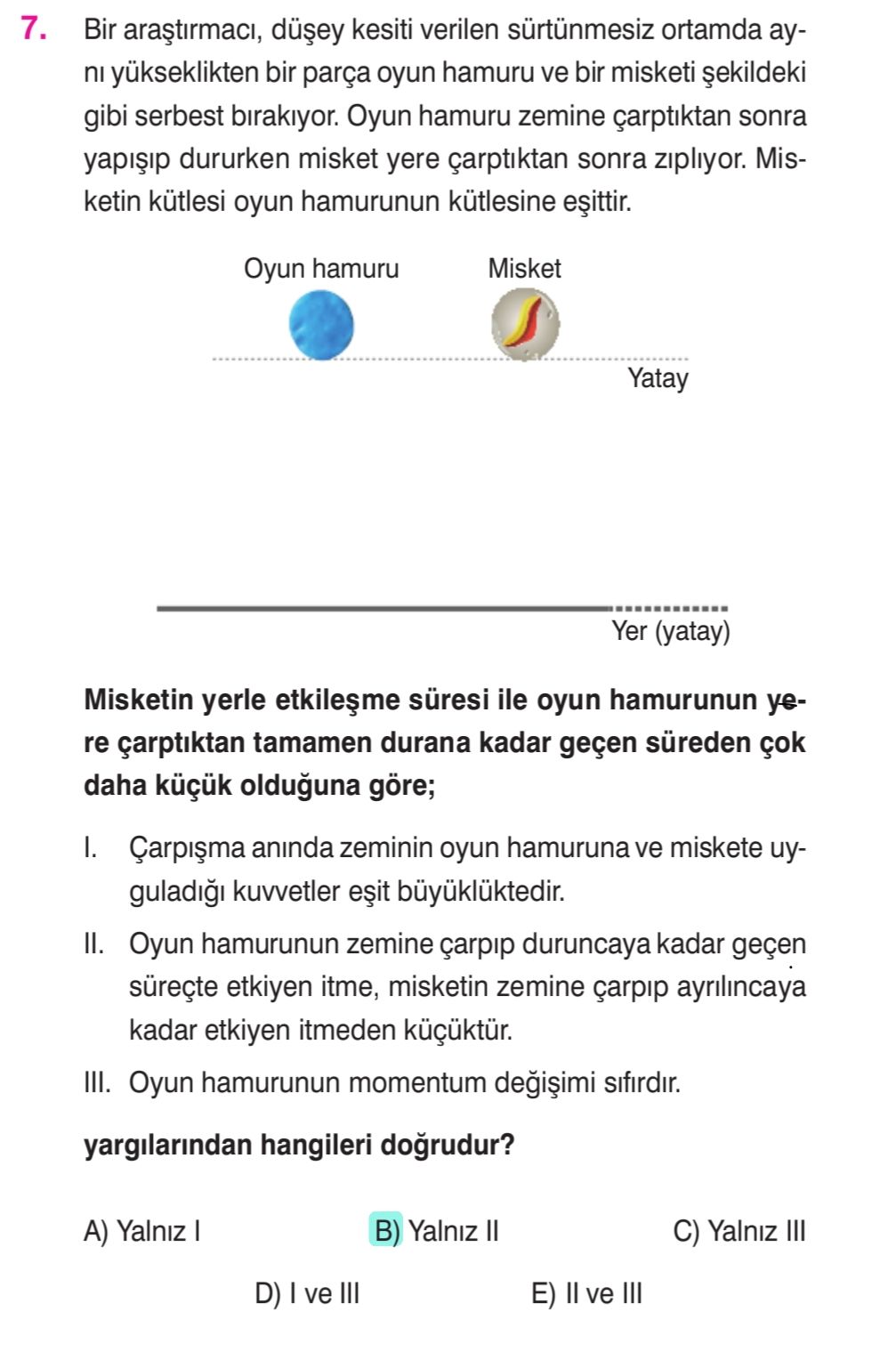 Bir araştırmacı, düşey kesiti verilen sürtünmesiz ortamda aynı yükseklikten bir parça oyun hamuru ve