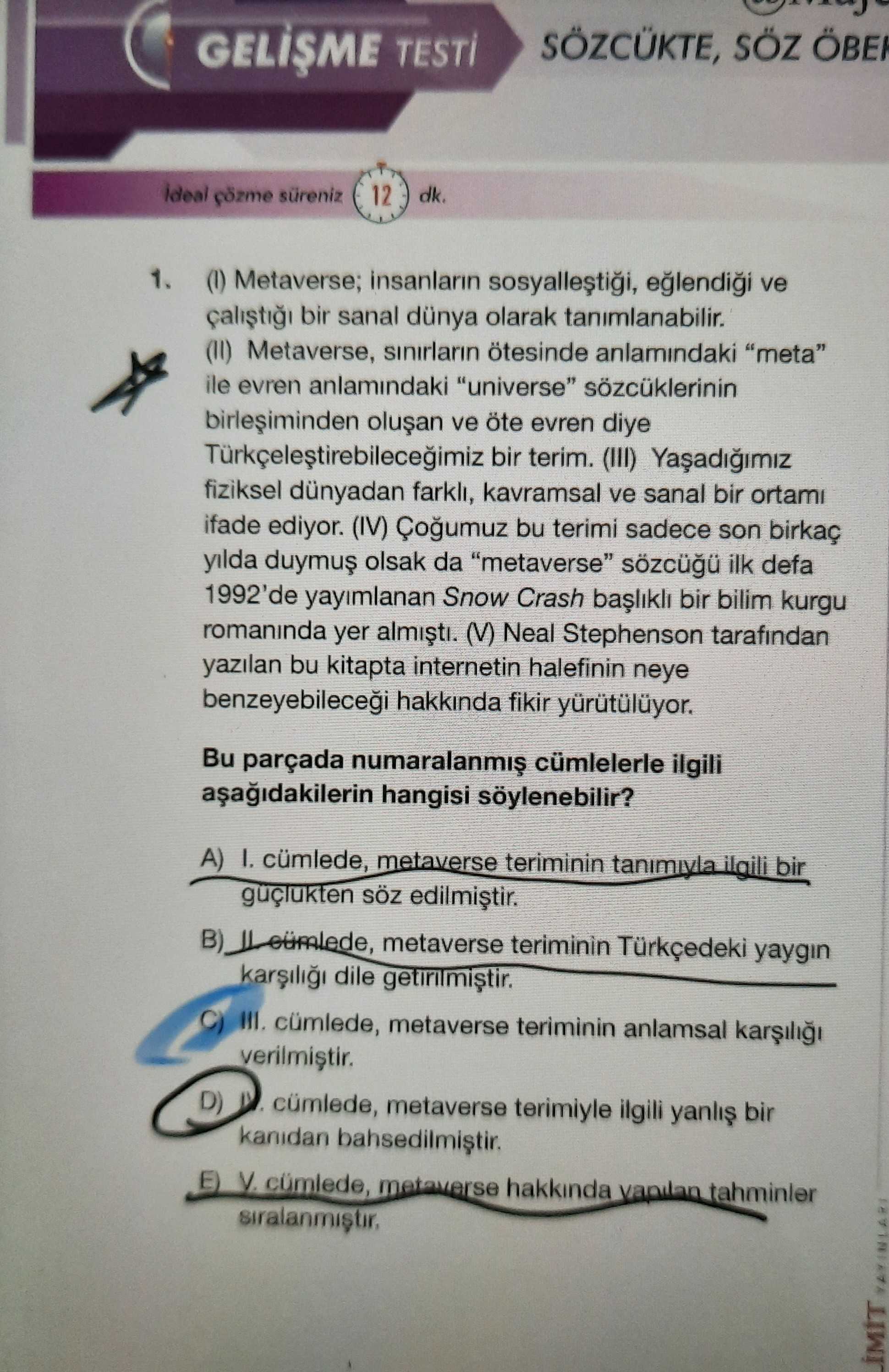 (I) Metaverse; insanların sosyalleştiği, eğlendiği ve çalıştığı bir sanal dünya olarak