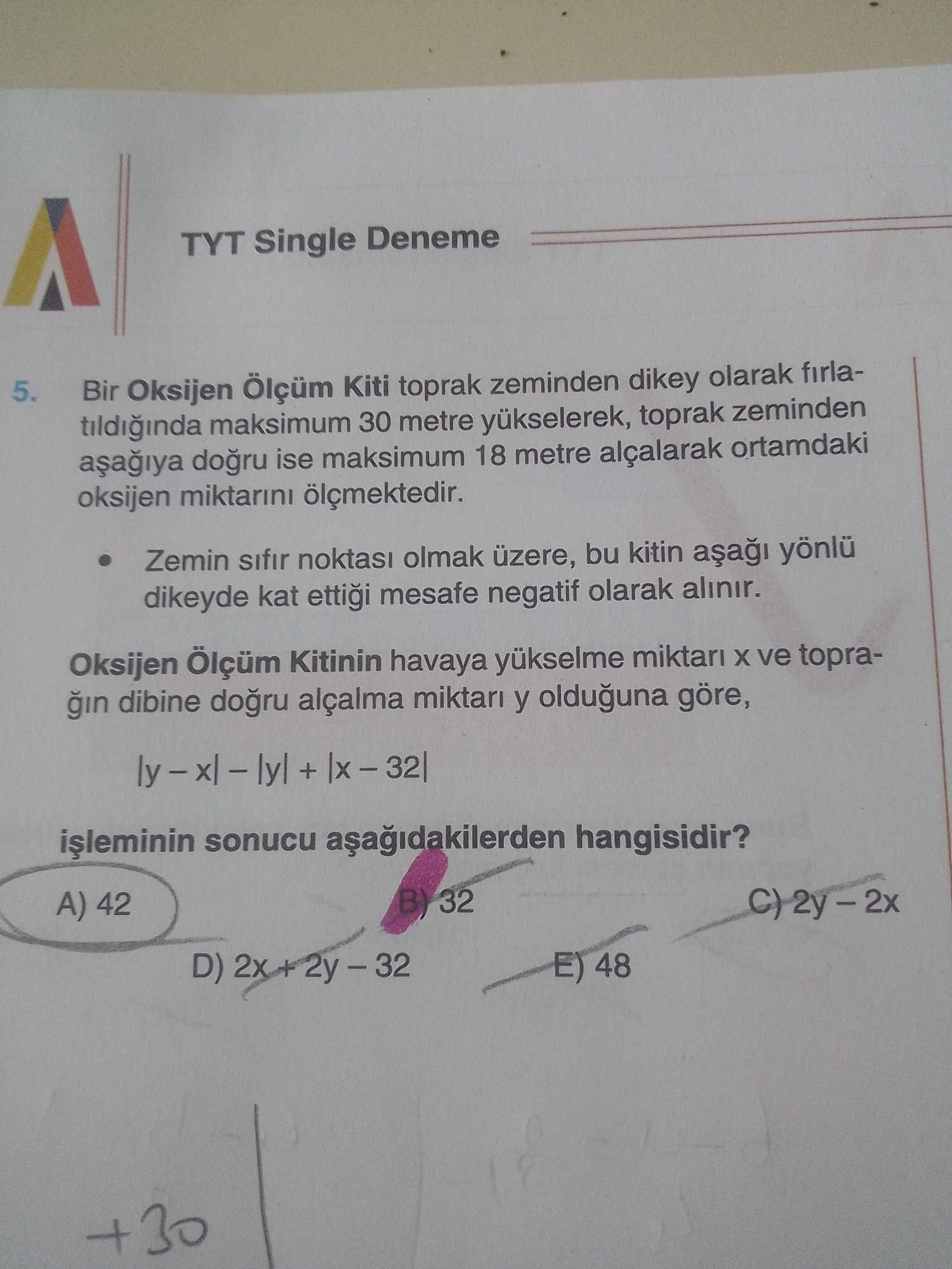 Bir Oksijen Ölçüm Kiti toprak zeminden dikey olarak fırlatıldığında maksimum 30 metre yükselerek