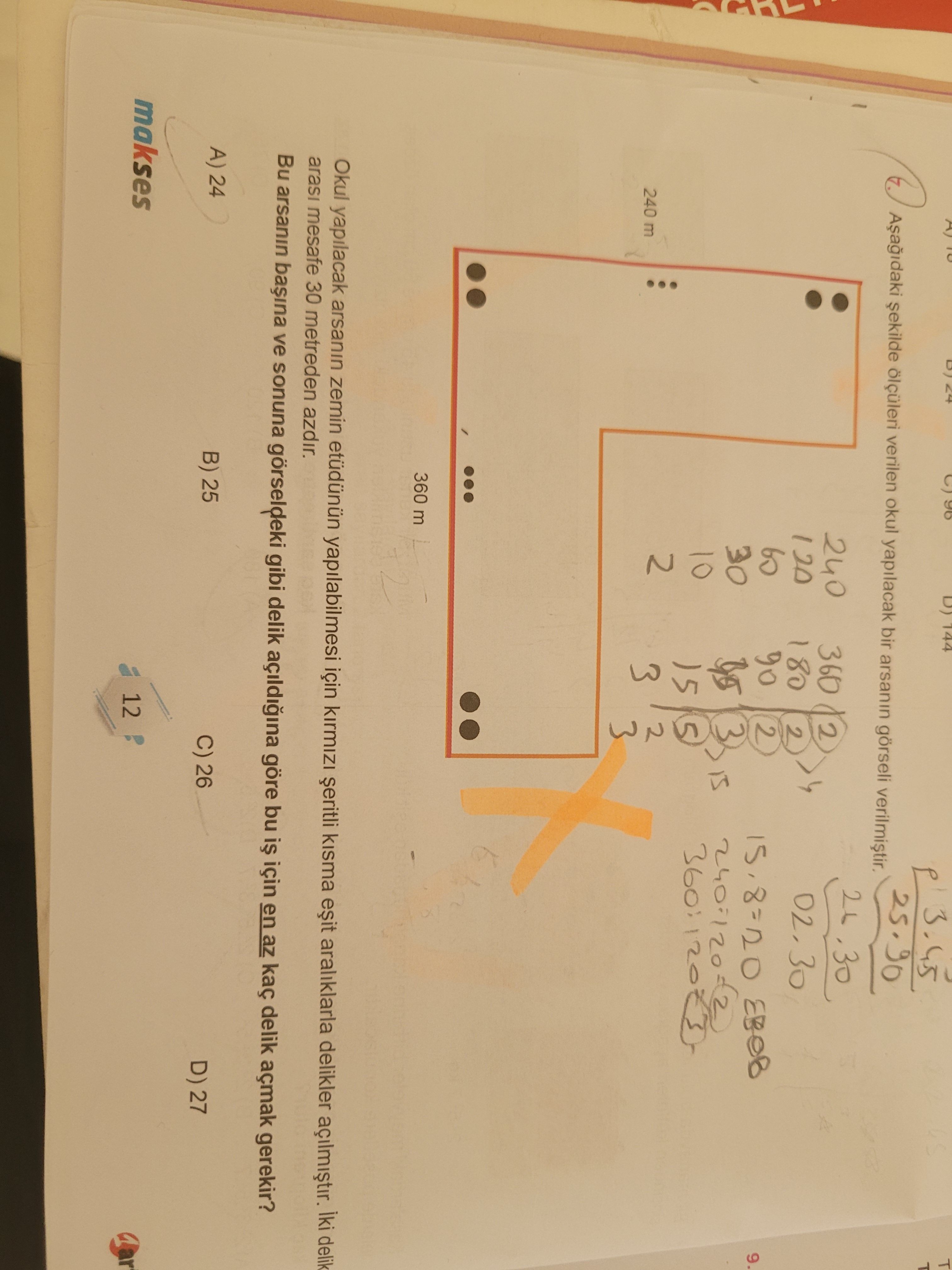 Aşağıdaki şekilde ölçüleri verilen okul yapılacak bir arsanın görseli verilmiştir. Okul yapılacak