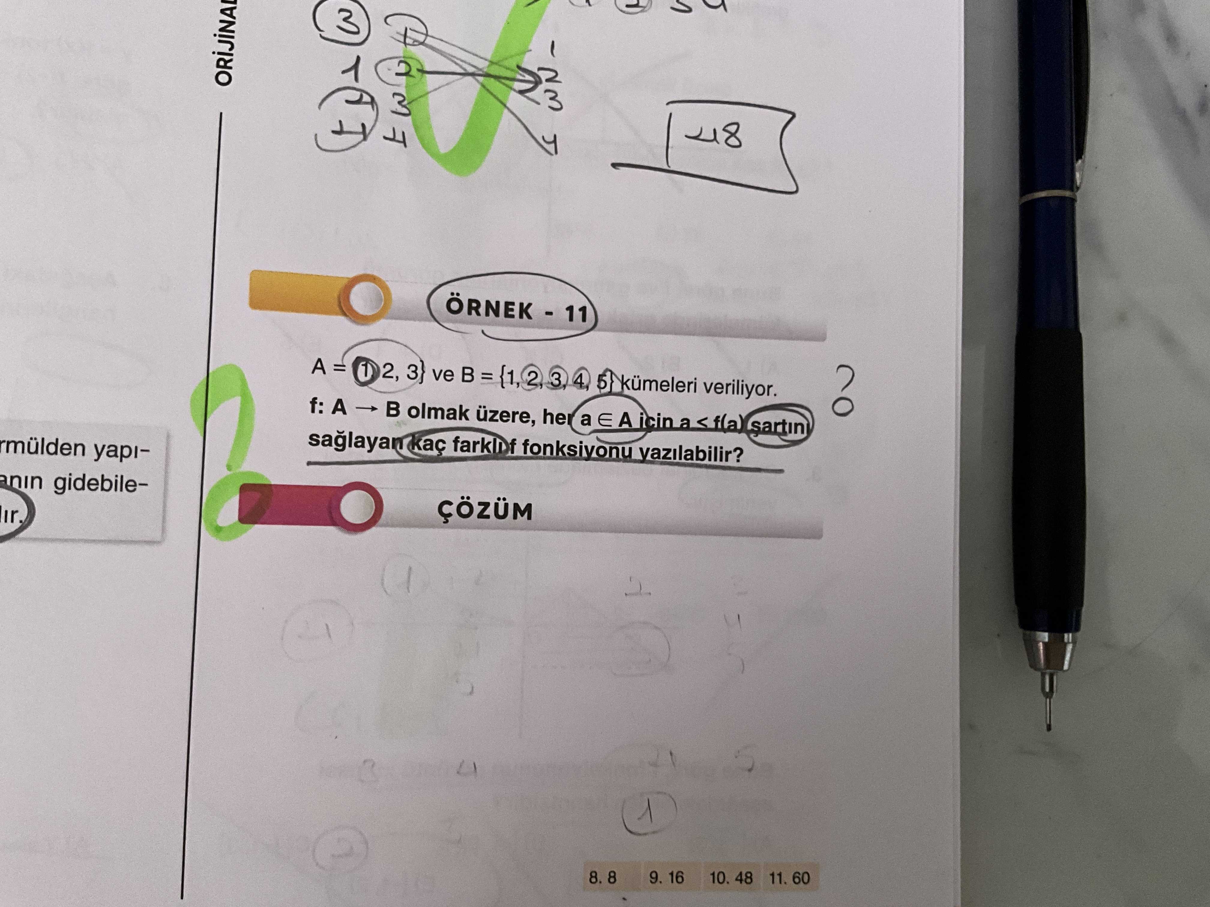 ÖRNEK - 11 A = {1, 2, 3} ve B = {1, 2, 3, 4, 5} kümeleri veriliyor. f: A → B olmak üzere, her a ∈ A