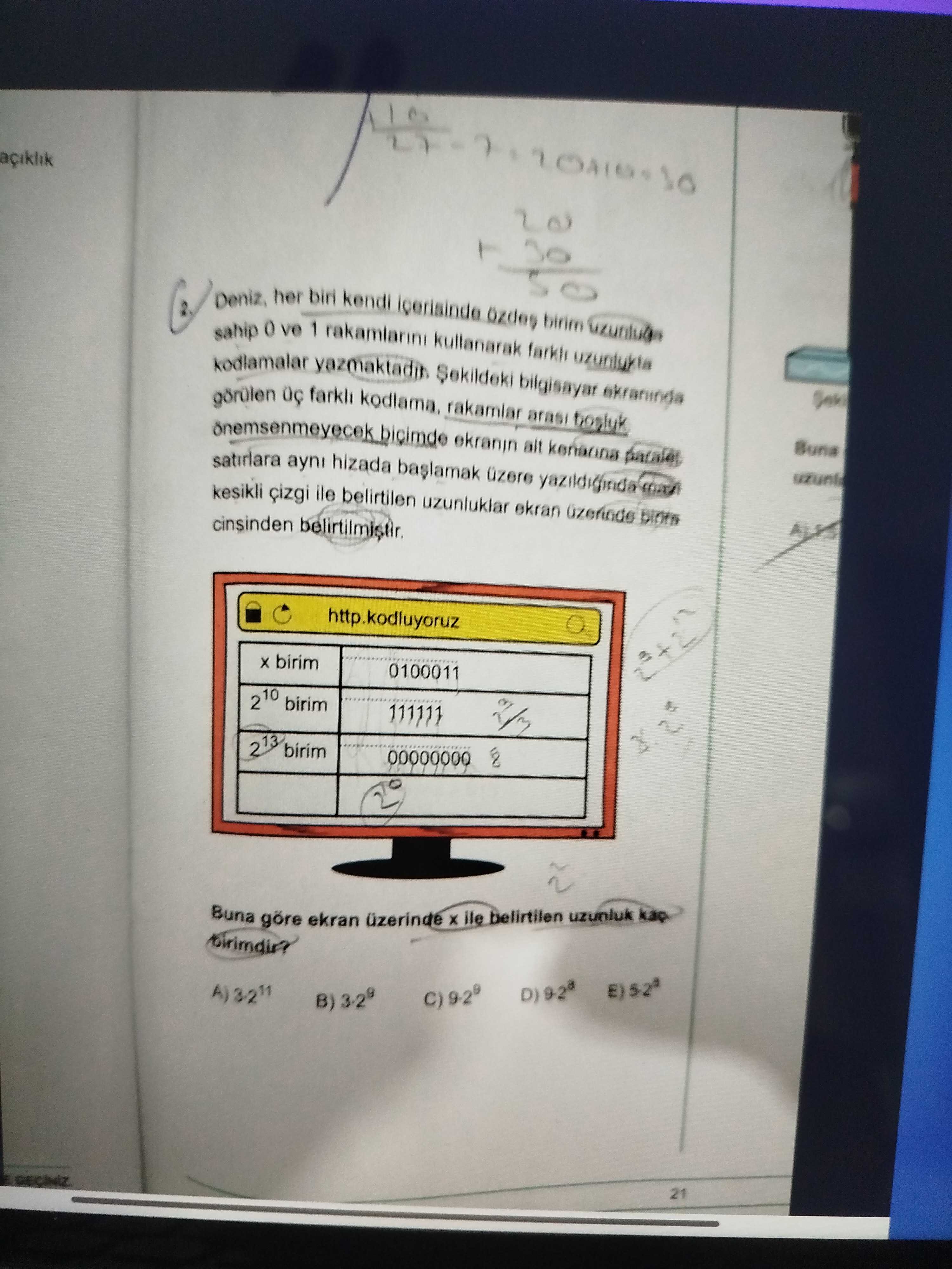 Deniz, her biri kendi içerisinde özdeş birim uzunluğa sahip 0 ve 1 rakamlarını kullanarak farklı
