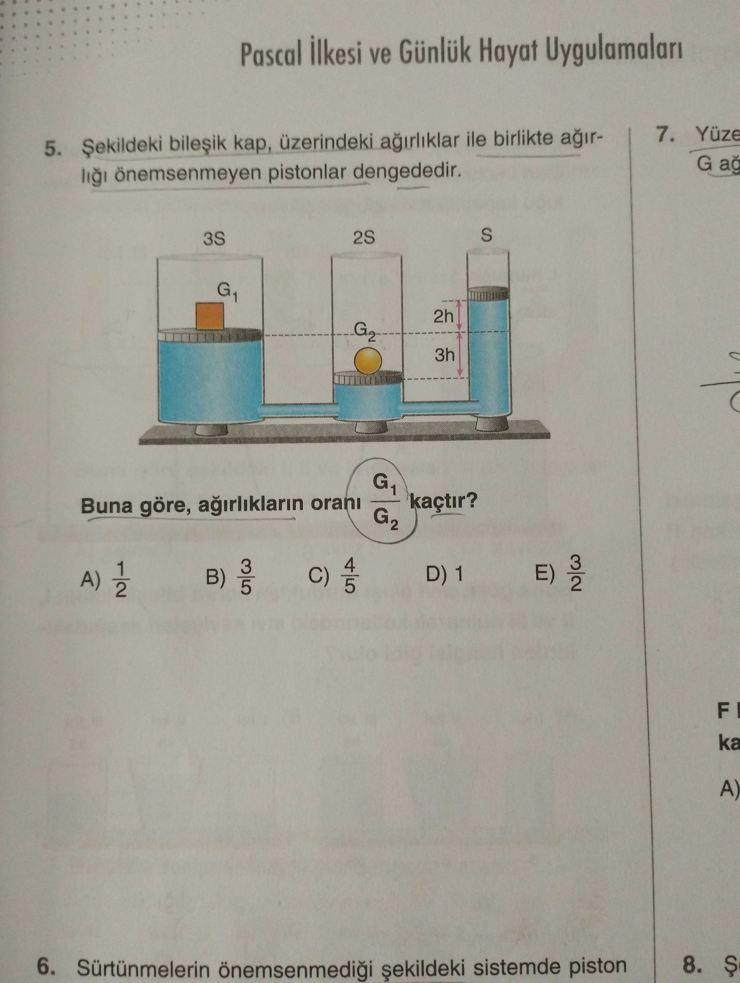 Şekildeki bileşik kap, üzerindeki ağırlıklar ile birlikte ağırlığı önemsenmyen pistonlar dengededir