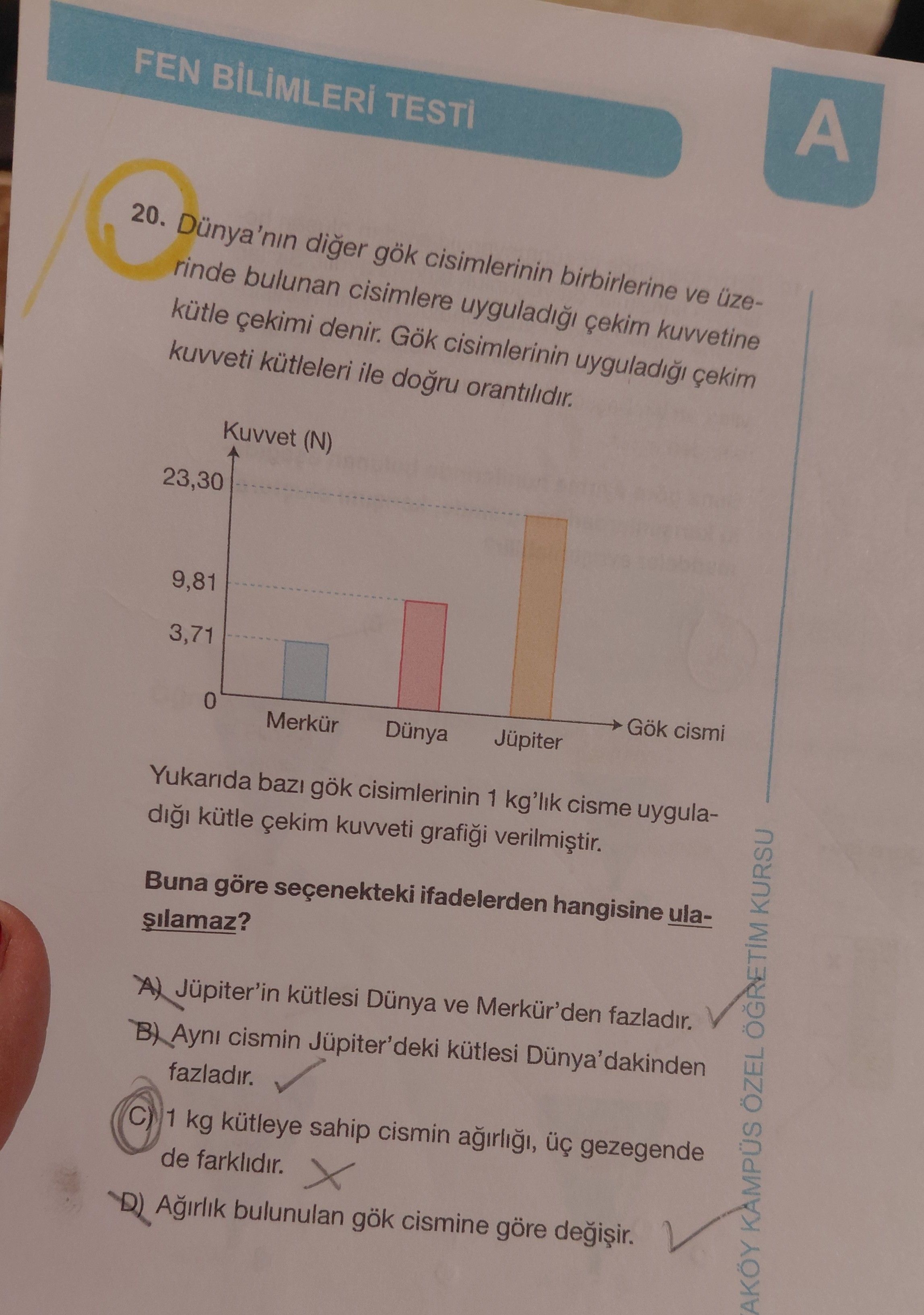 20. Dünya'nın diğer gök cisimlerinin birbirlerine ve üzerinde bulunan cisimlere uyguladığı çekim