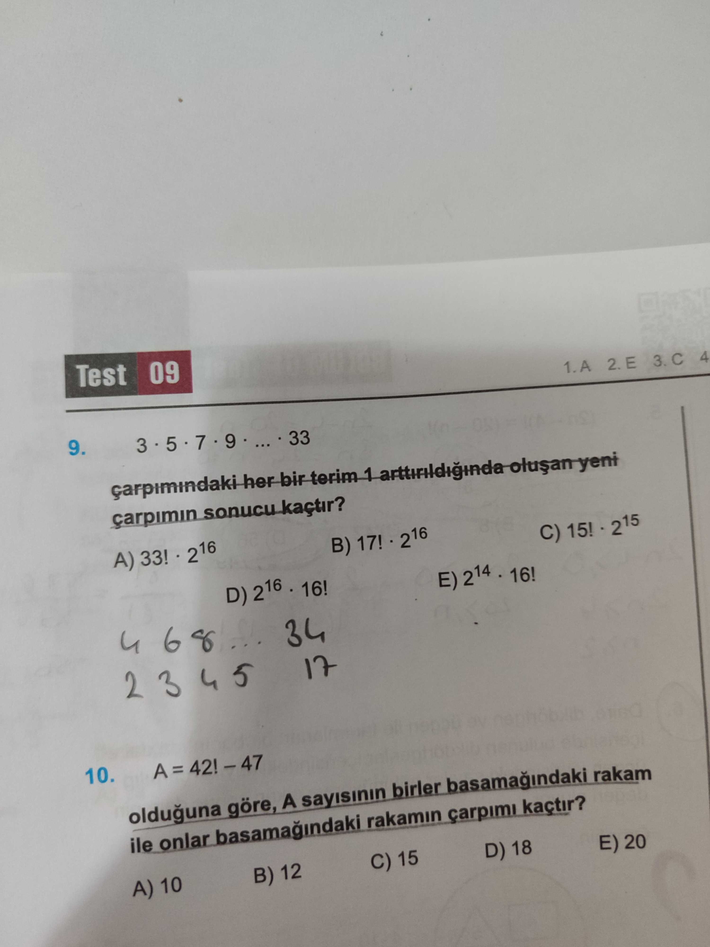 3 · 5 · 7 · 9 · ... · 33 çarpımındaki her bir terim 1 arttırıldığında oluşan yeni çarpımın sonucu