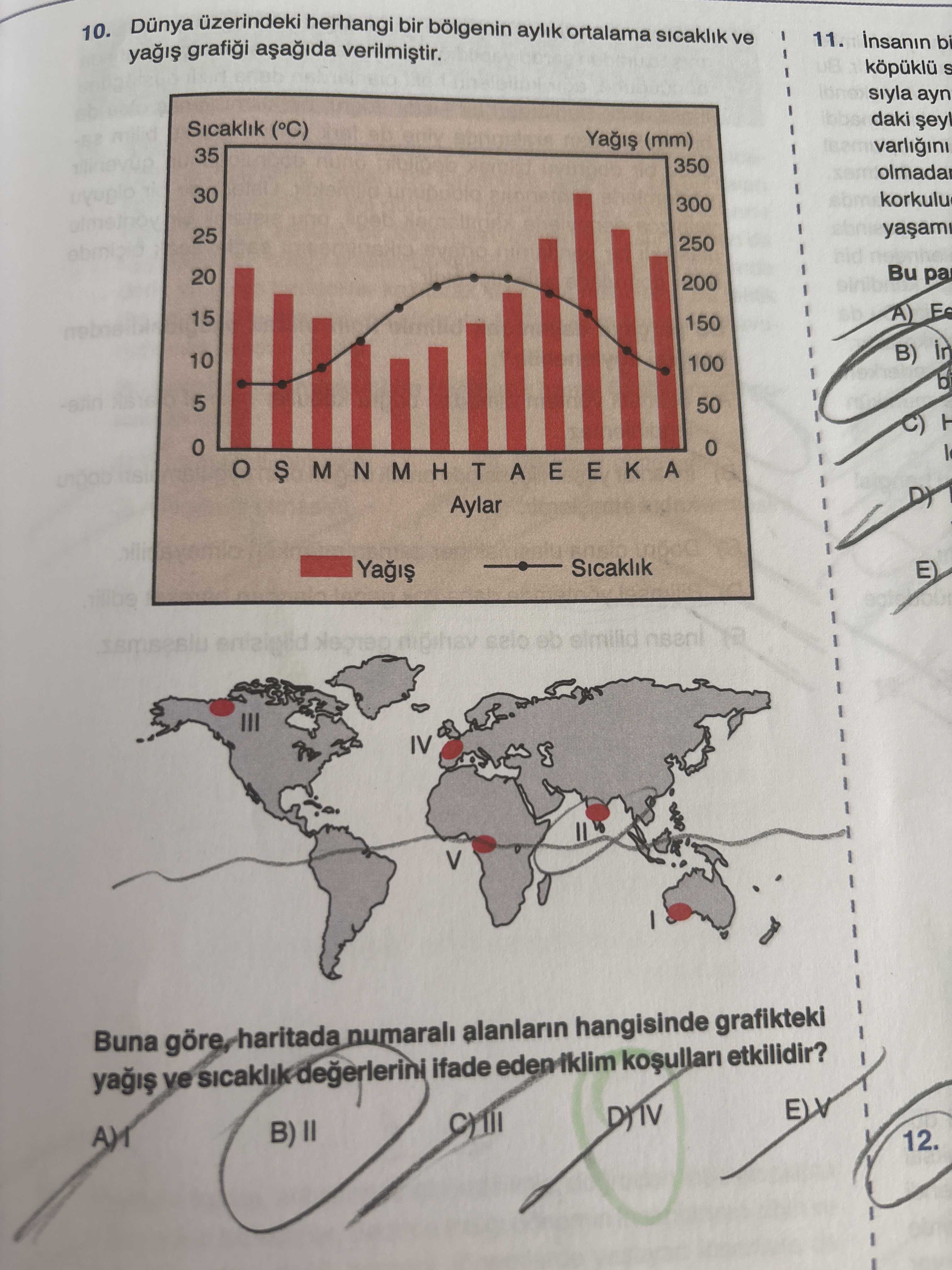 Dünya üzerindeki herhangi bir bölgenin aylık ortalama sıcaklık ve yağış grafiği aşağıda verilmiştir