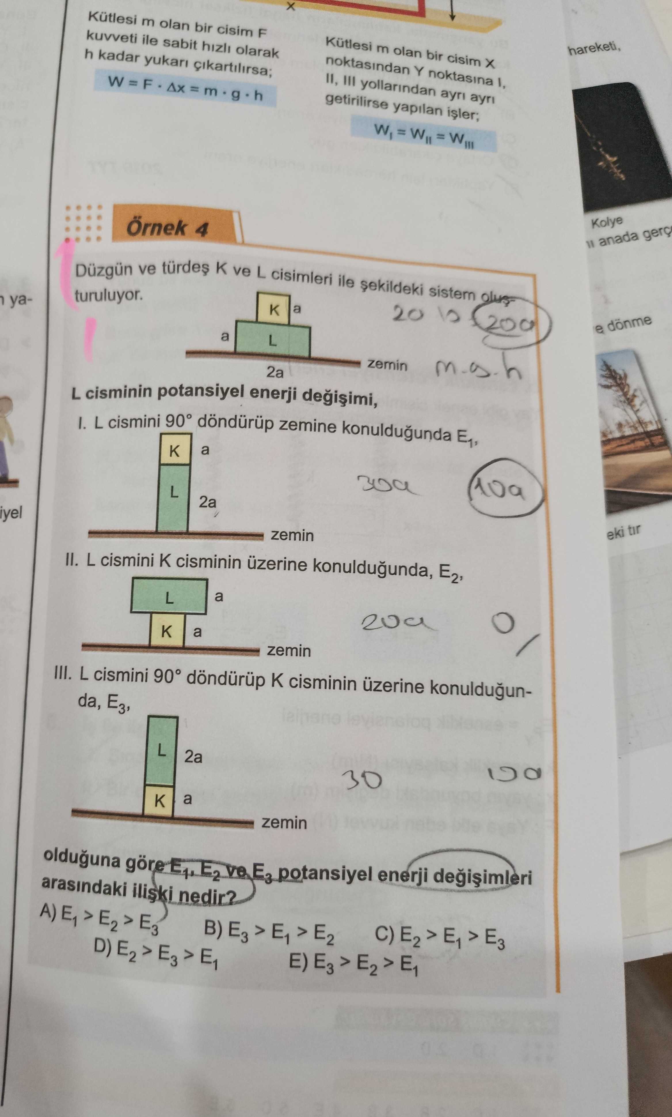 Örnek 4 Düzgün ve türdeş K ve L cisimleri ile şekildeki sistem oluşturuluyor. L cisminin potansiyel