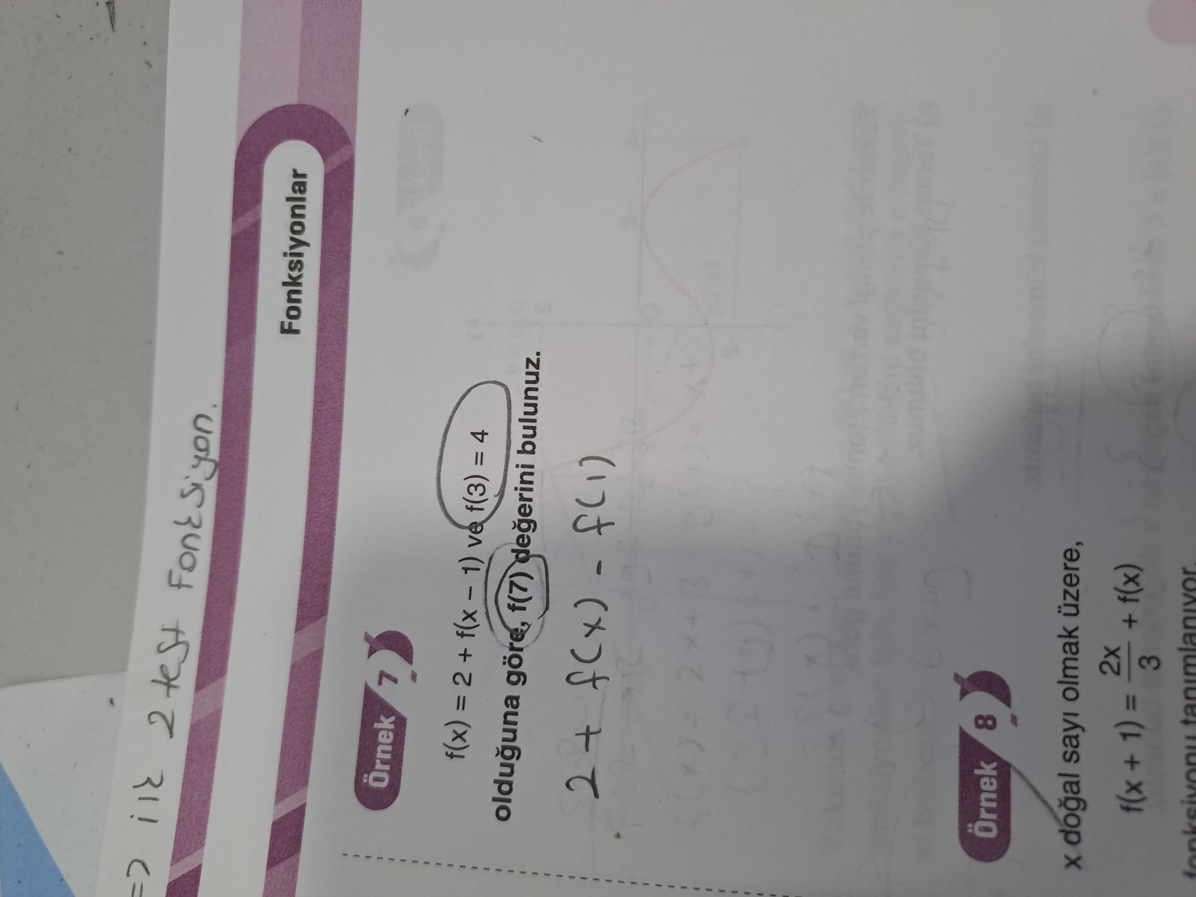 2 test Fonksiyonlar Örnek f(x) ve f(3) = 4 olduguna göre, f(7) degerini bulunuz. Örnek 8 sayi olmak üzere, 2x + f(x) f(x + 1) = 3 2 test Fonksiyonlar Örnek f(x) ve f(3) = 4 olduguna göre, f(7) degerini bulunuz. Örnek 8 sayi olmak üzere, 2x + f(x) f(x + 1) = 3. ?? Model.Question.title
