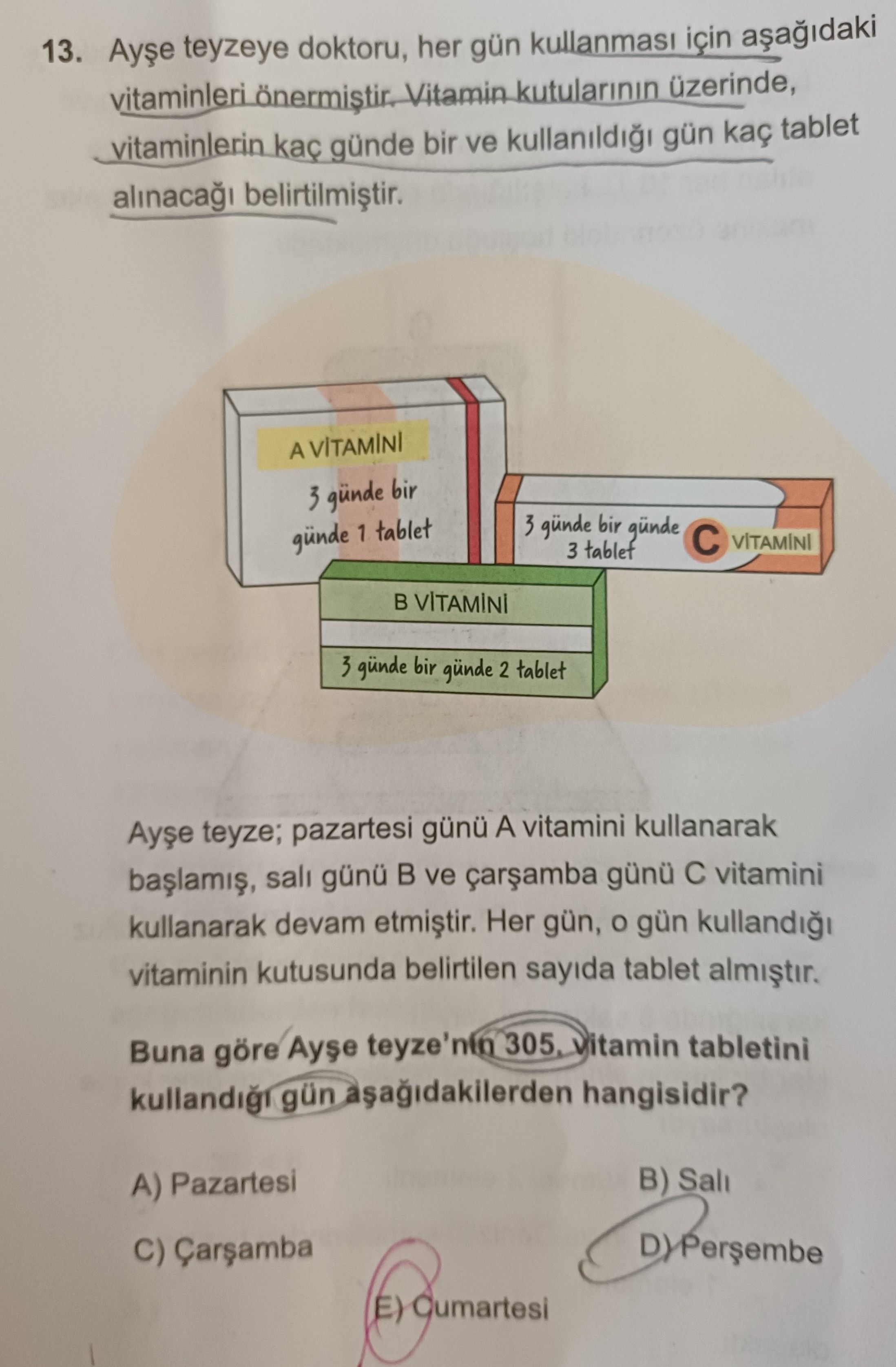 Ayşe teyzeye doktoru, her gün kullanması için aşağıdaki vitaminleri önermiştir. Vitamin kutularının