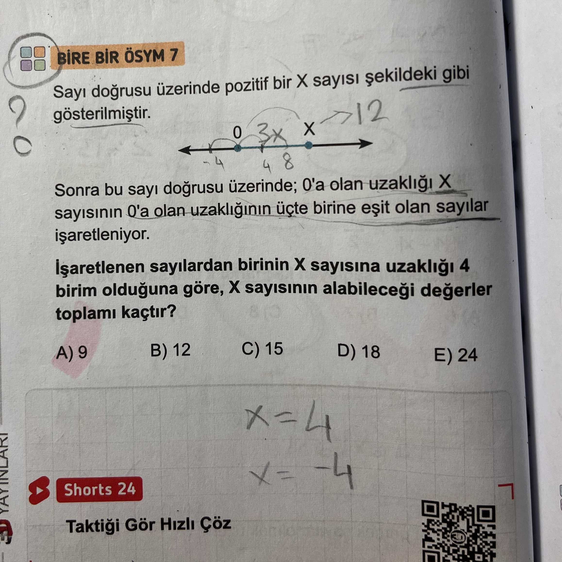 Sayı doğrusu üzerinde pozitif bir X sayısı şekildeki gibi gösterilmiştir. Sonra bu sayı doğrusu