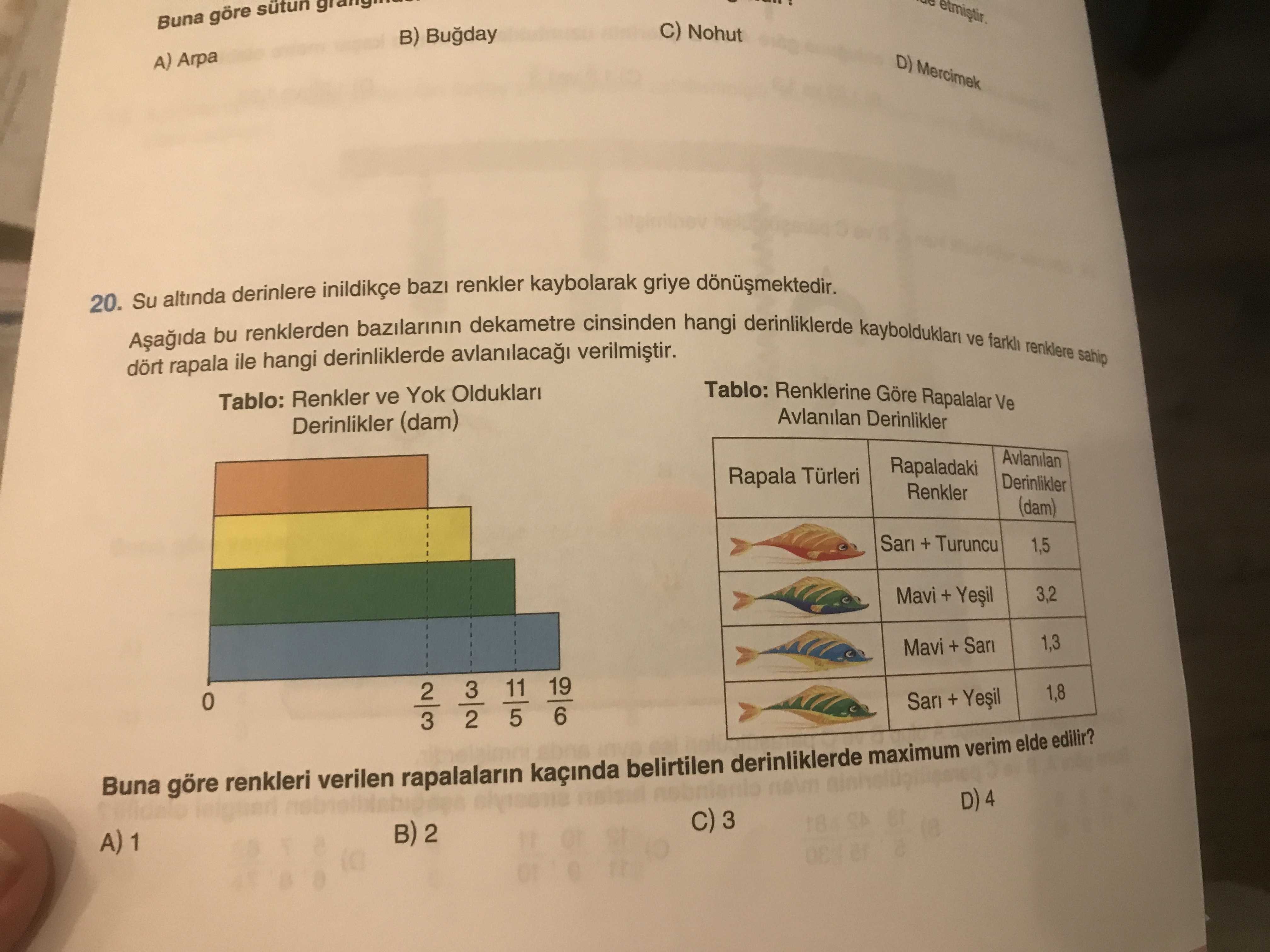 Su altında derinlere inildikçe bazı renkler kaybolarak griye dönüşmektedir. Aşağıda bu renklerden