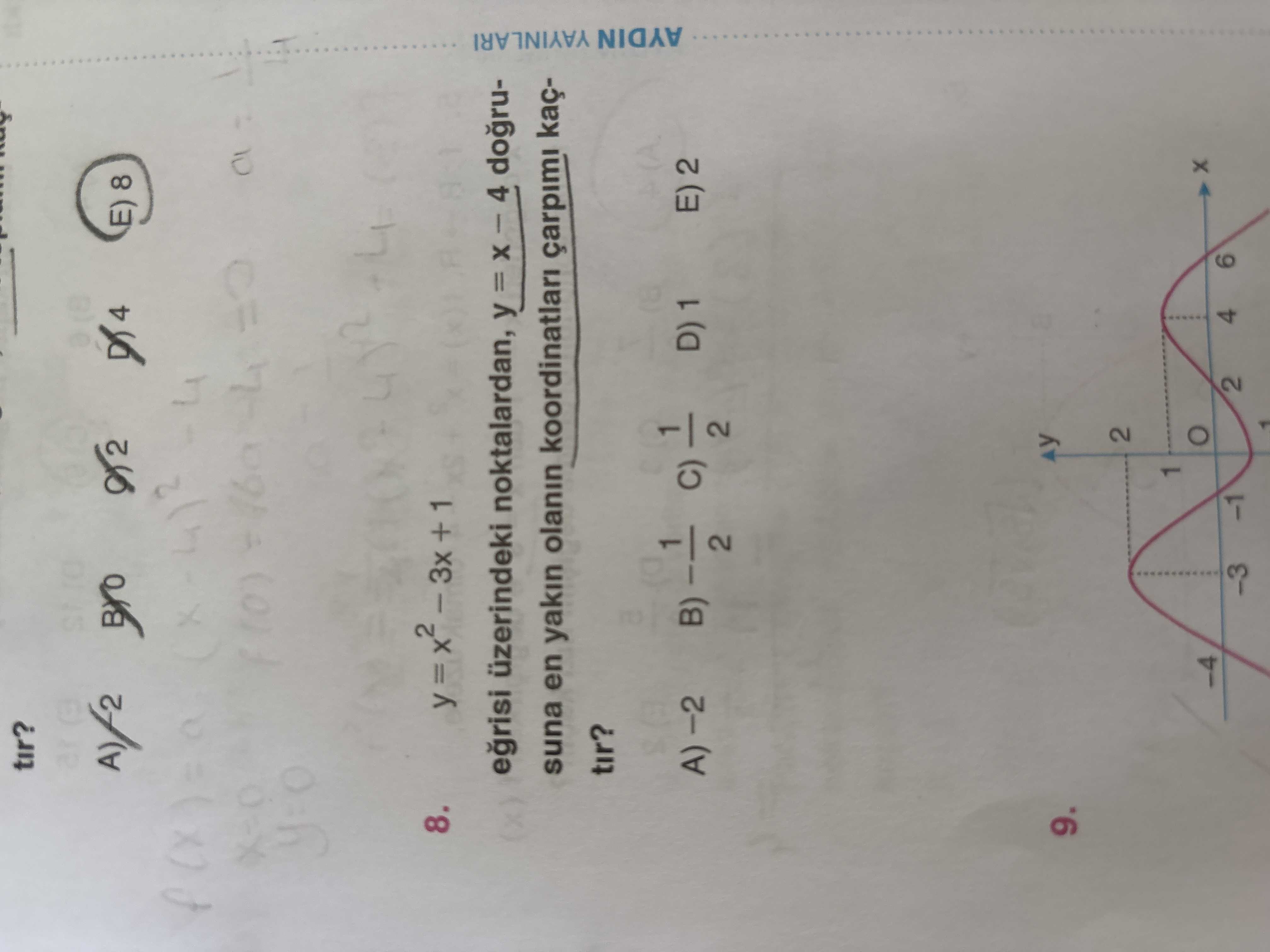 y = x² − 3x + 1 8. eğrisi üzerindeki noktalardan, y = x − 4 doğrusuna en yakın olanın koordinatları