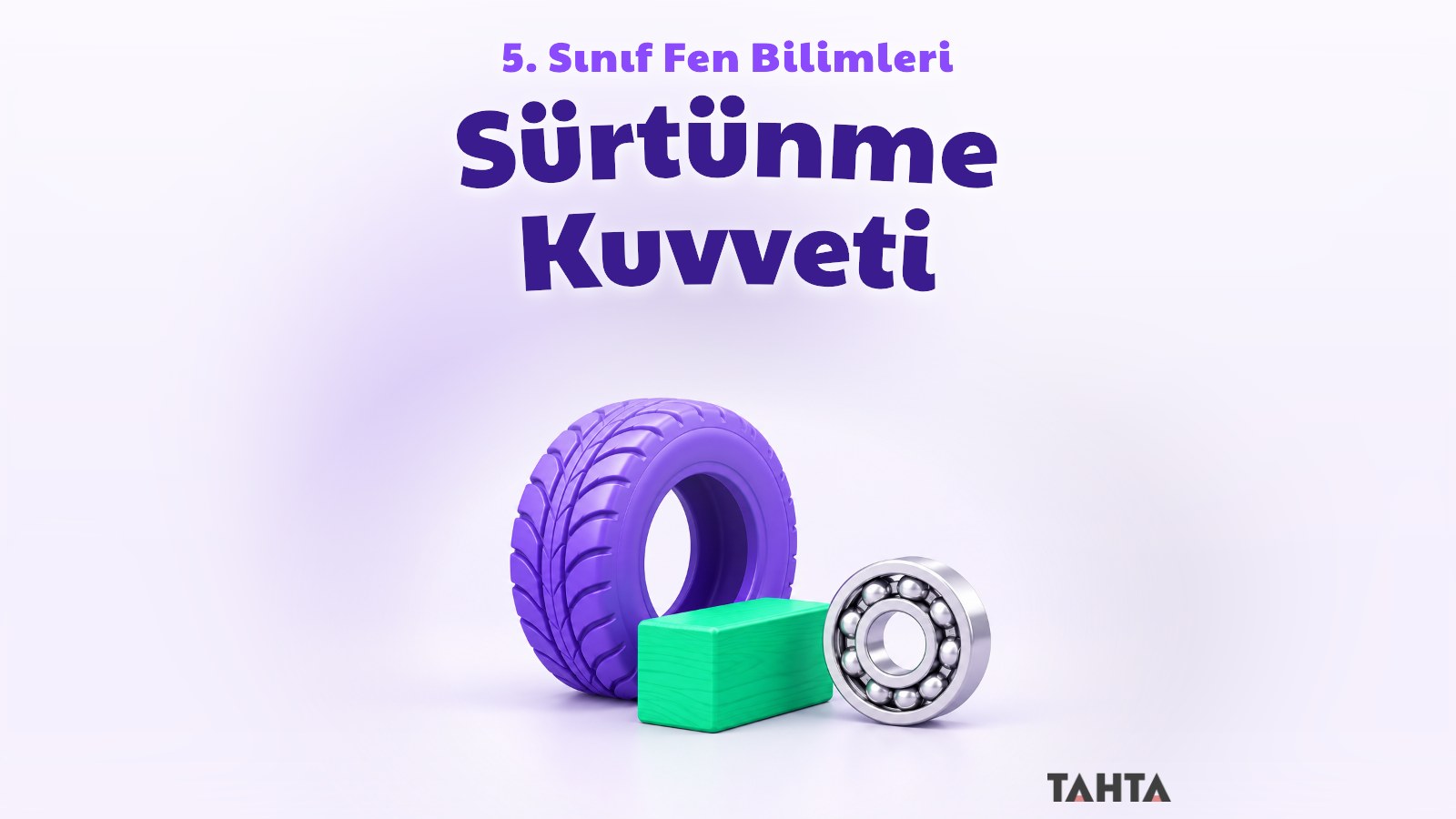 5. sınıf sürtünme kuvveti konusu için lastik, tahta blok ve bilyeyle hazırlanmış kapak görseli