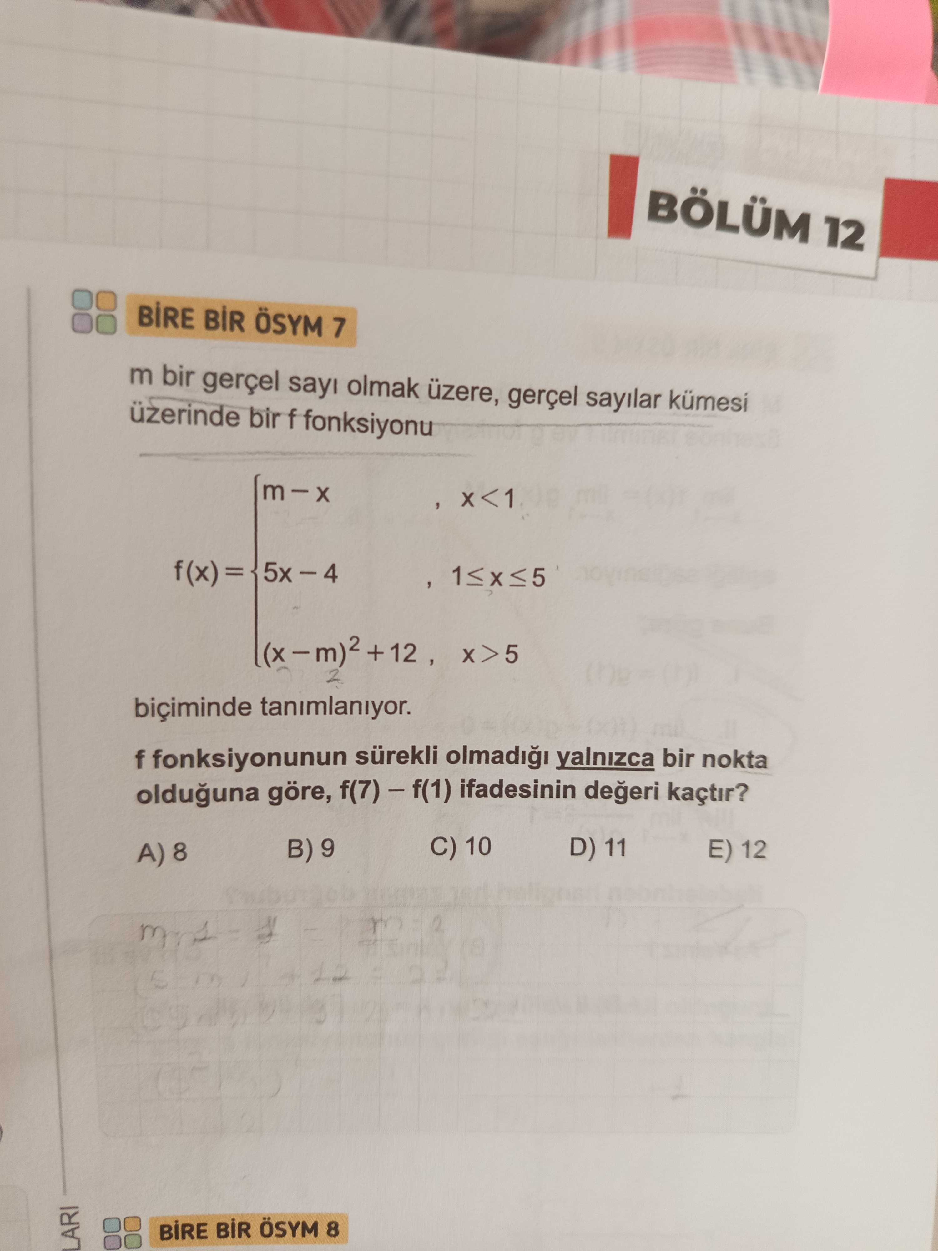 m bir gerçel sayı olmak üzere, gerçel sayılar kümesi üzerinde bir f fonksiyonu f(x) = { m − x , x <