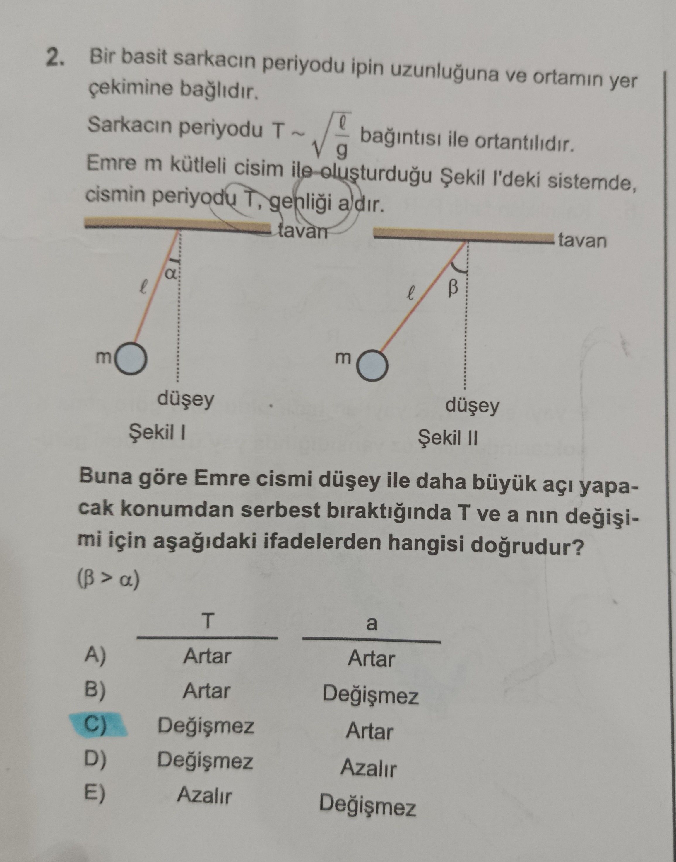 Bir basit sarkacın periyodu ipin uzunluğuna ve ortamın yer çekimine bağlıdır. Sarkacın periyodu T ~