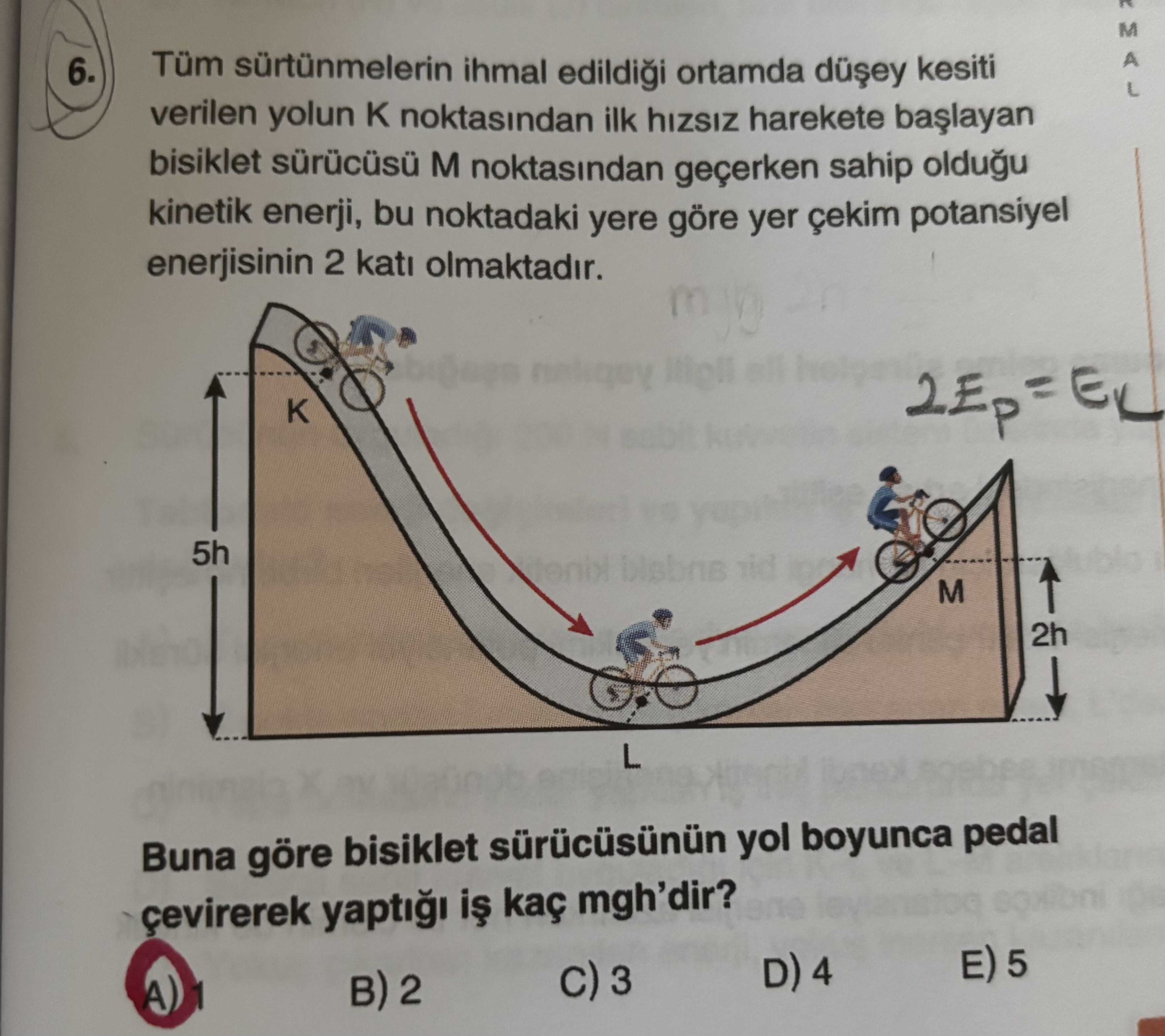 Tüm sürtünmelerin ihmal edildiği ortamda düşey kesiti verilen yolun K noktasından ilk hızsız