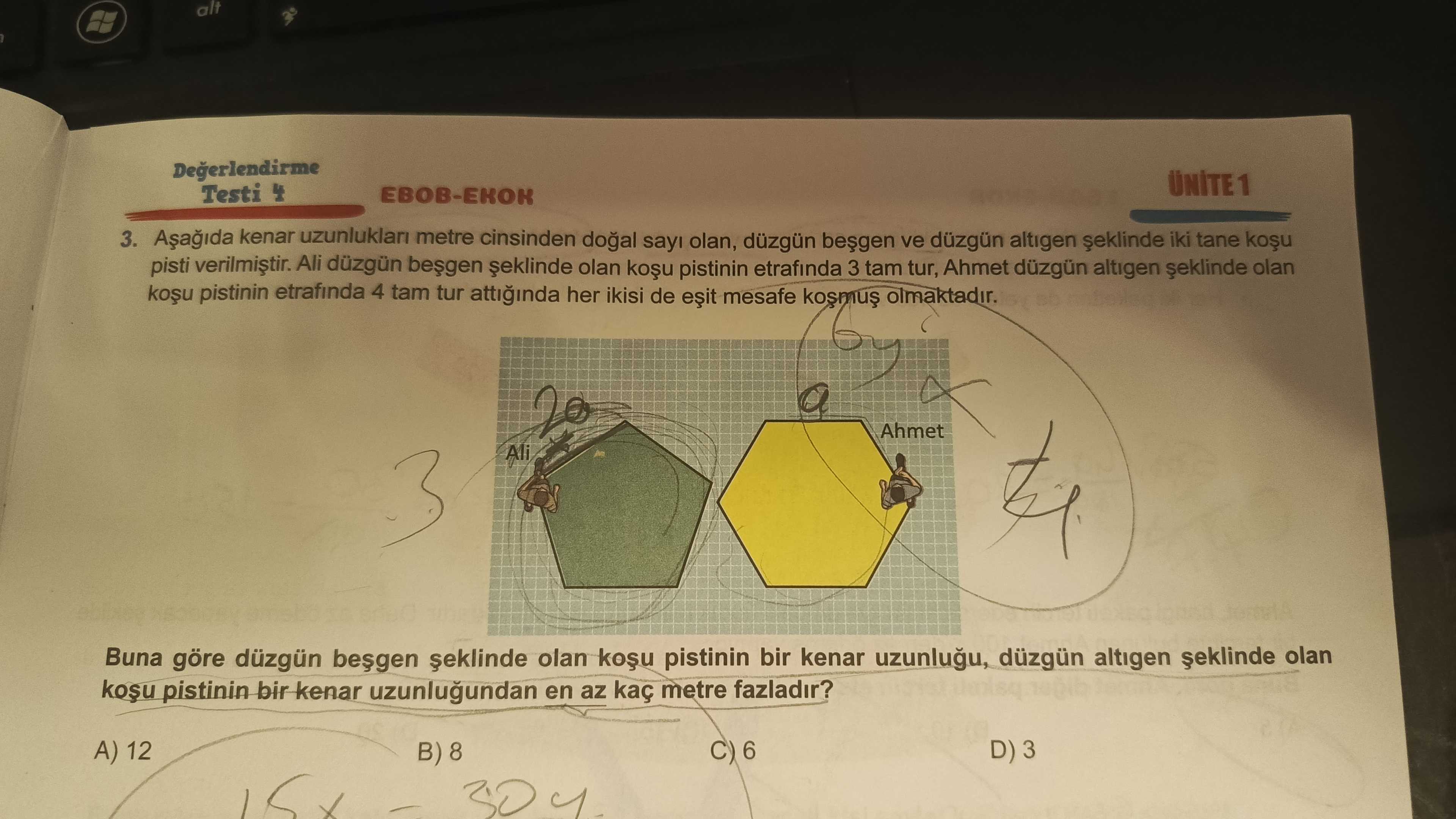 Aşağıda kenar uzunlukları metre cinsinden doğal sayı olan, düzgün beşgen ve düzgün altıgen şeklinde