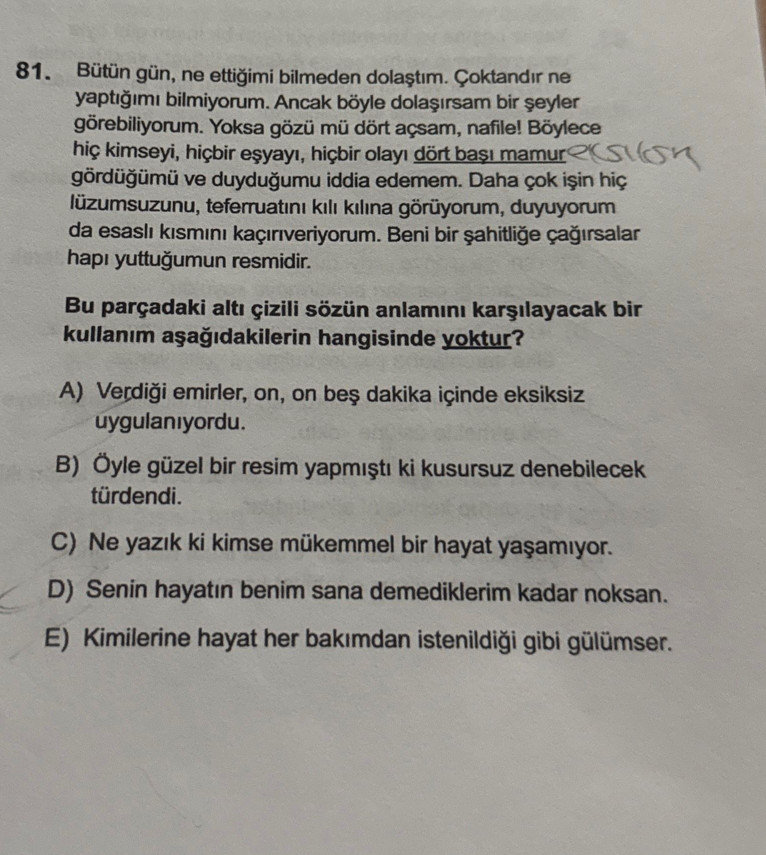 Bütün gün, ne ettiğimi bilmeden dolaştım. Çoktandır ne yaptığımı bilmiyorum. Ancak böyle dolaşırsam