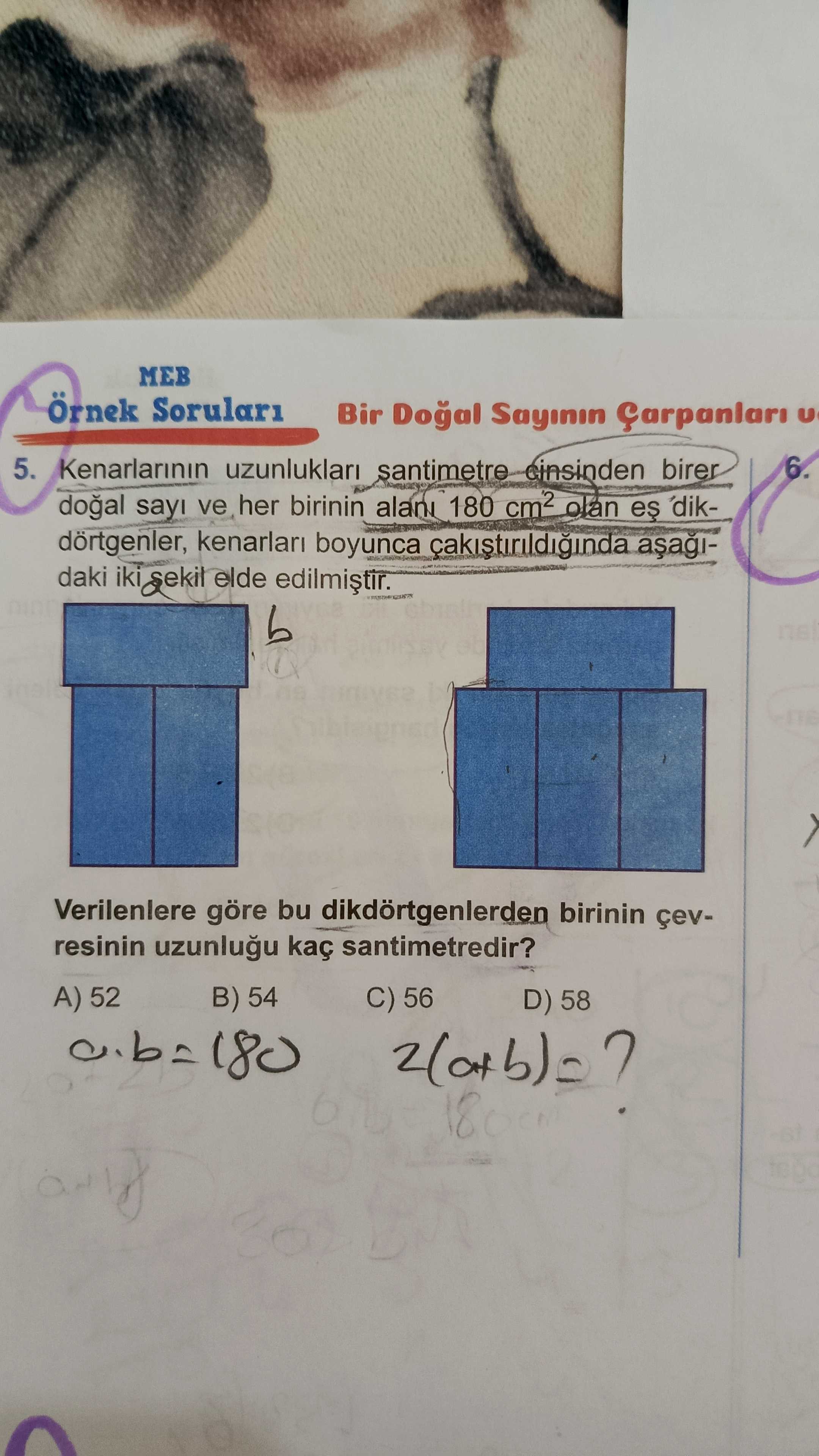 Kenarlarının uzunlukları santimetre cinsinden birer doğal sayı ve her birinin alanı 180 cm² olan eş