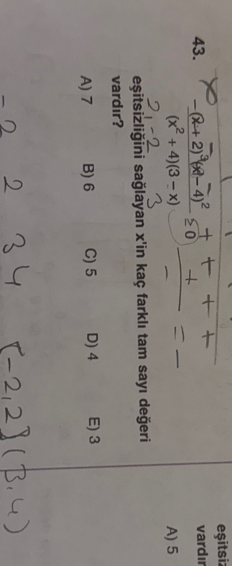 -(x+2)³(x-4)² ──────────────── ≥ 0 (x²+4)(3-x) eşitsizliğini sağlayan x'in kaç farklı tam sayı