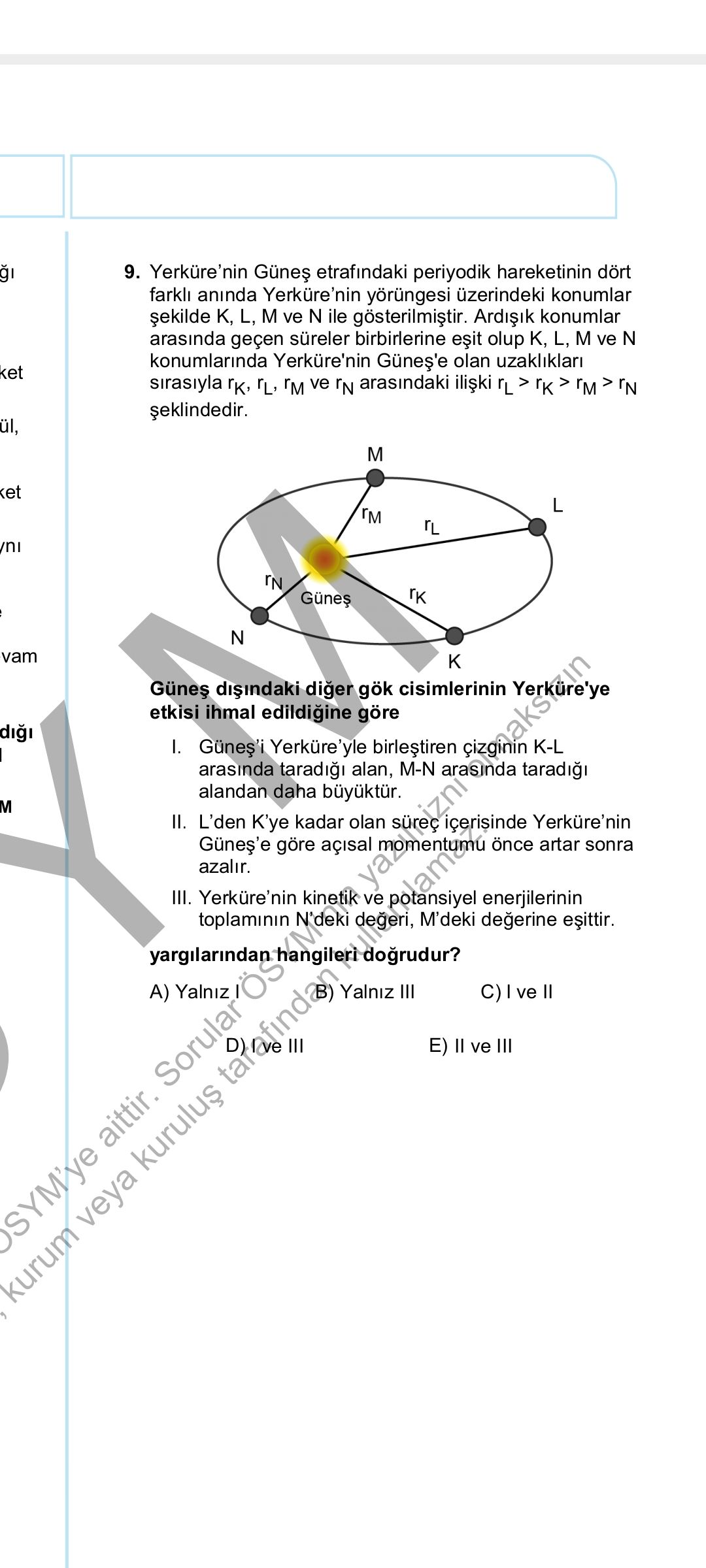 Yerküre'nin Güneş etrafındaki periyodik hareketinin dört farklı anında Yerküre'nin yörüngesi